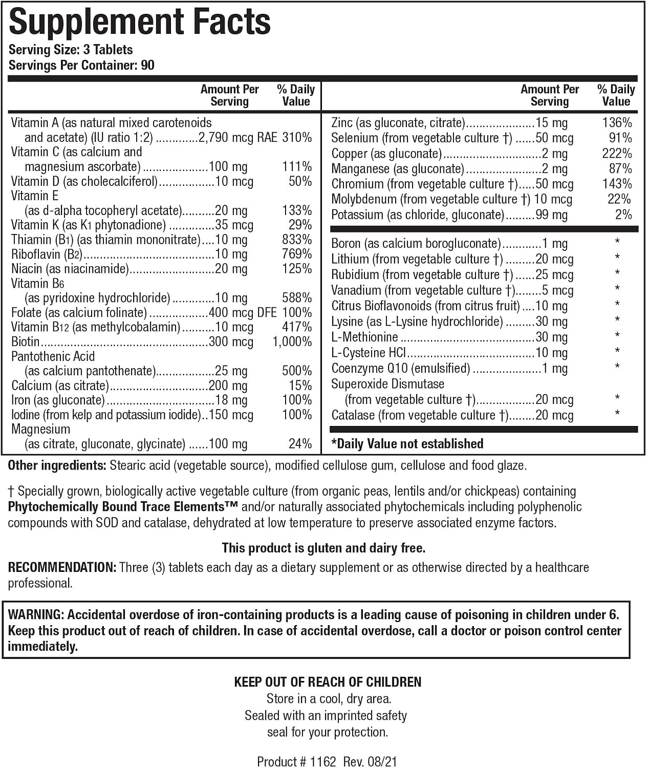 Bio-Multi Plus - Robust Foundational Multivitamin/Mineral Formula with Plant-Based Trace Minerals - 270 Tablets - görsel 3