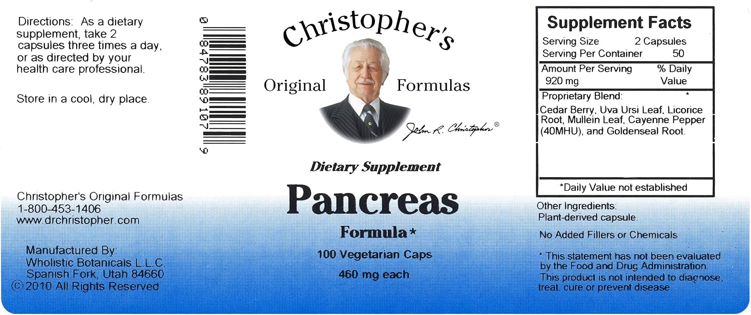 Dr. Christopher's Formulas Pancreas Formula, 100 Vegetarian Capsules