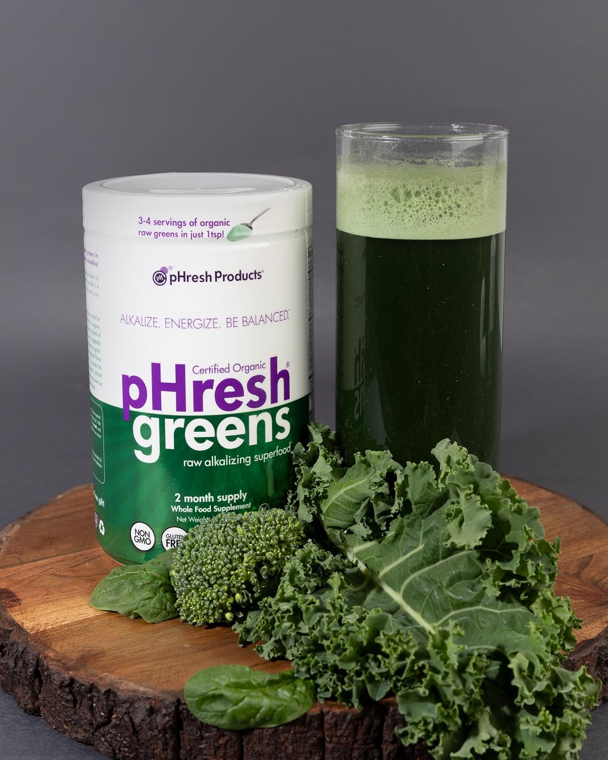 pHresh Greens Raw Alkalising Superfood Greens Powder - 2 Month Supply - Vegan, Kosher, Gluten Free