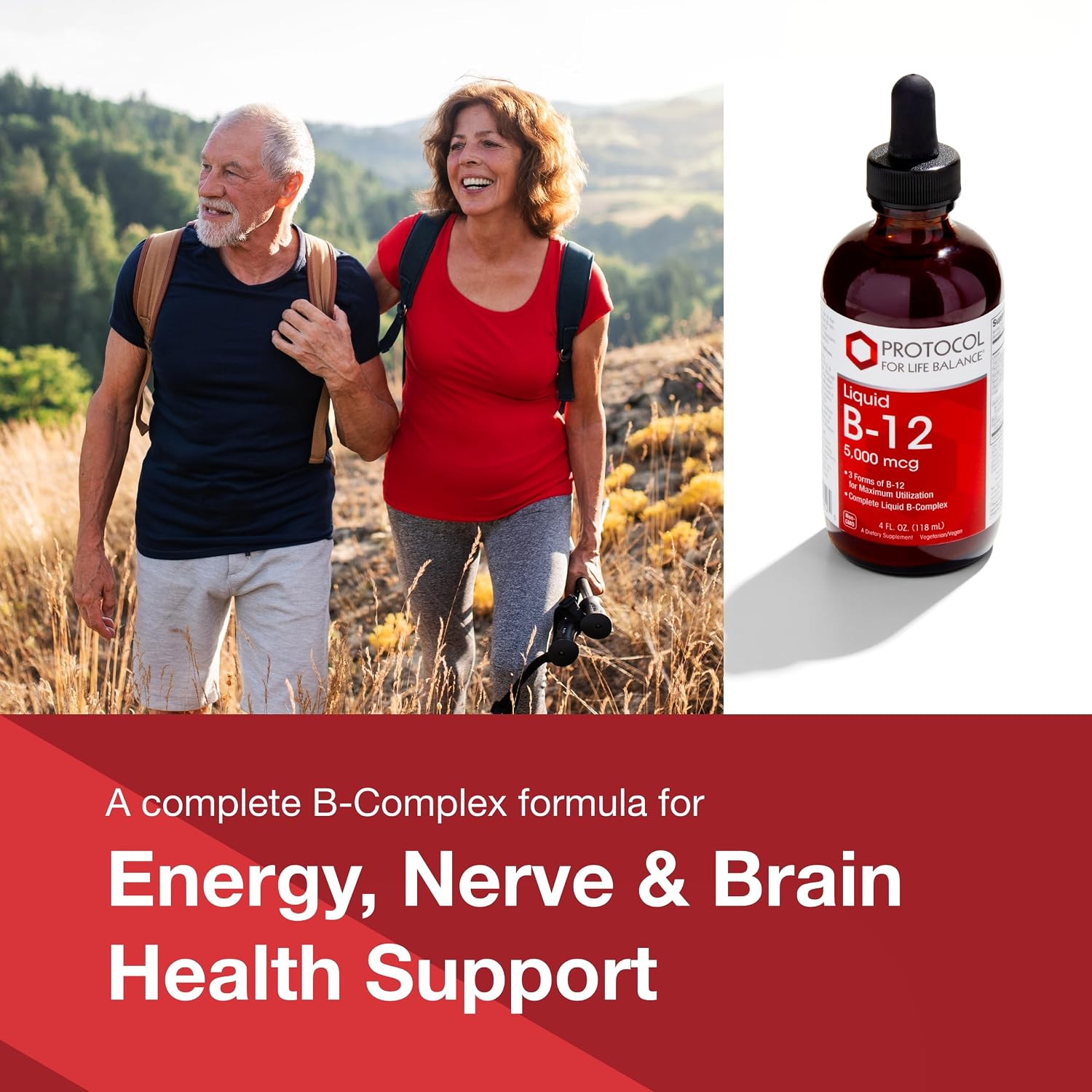 Protocol For Life Balance Liquid B-12 5,000mcg – Nervous System Support with B Vitamins – Dairy-Free & Vegan – 118 mL