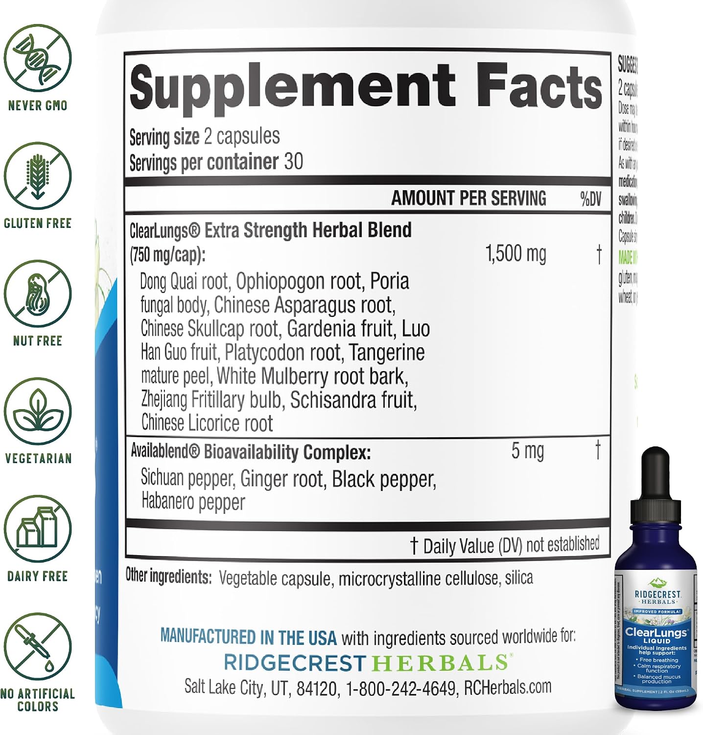 Ridgecrest Herbals ClearLungs Liquid Herbal Supplement, Orange Flavour, 2 fl oz (59 mL)
