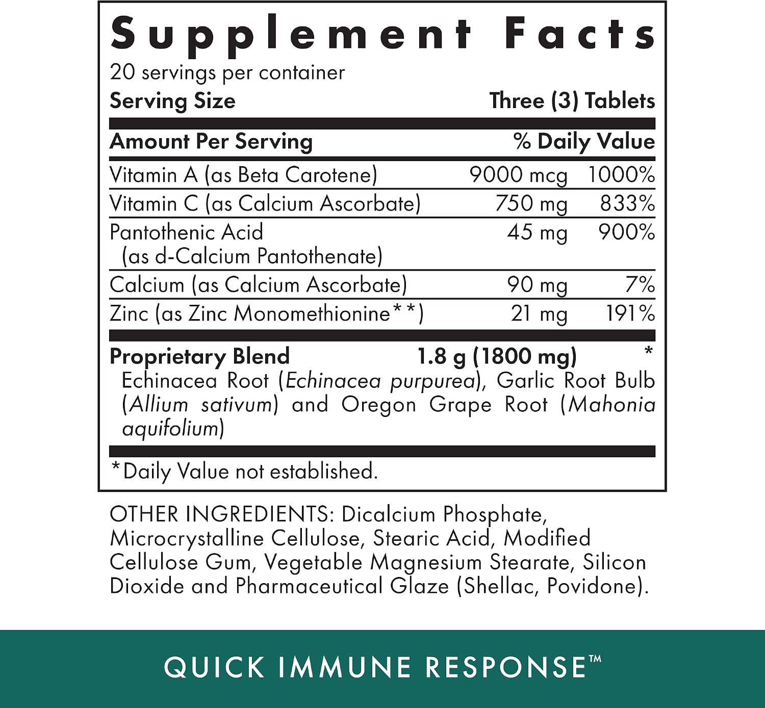 Michael's Quick Immune Response - 60 Vegetarian Tablets - Immune Support with Vitamin A, C and Zinc