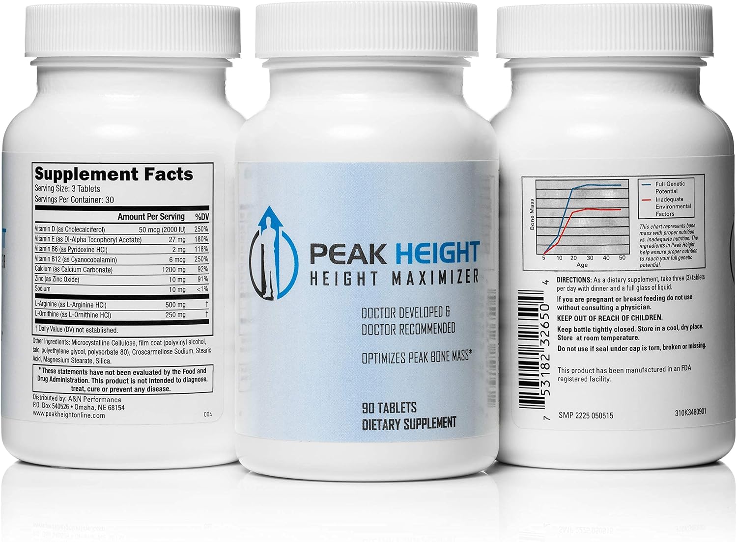 Peak Height Growth Supplement - Once Daily Bone Health & Height Support for Kids, Teens, and Adults - One-Year Supply (12-Pack)