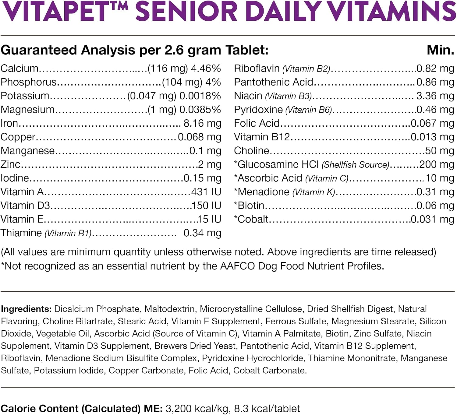 NaturVet VitaPet Senior Daily Vitamins Plus Glucosamine for Dogs - Chewable Multivitamin Supplement (180 Count)