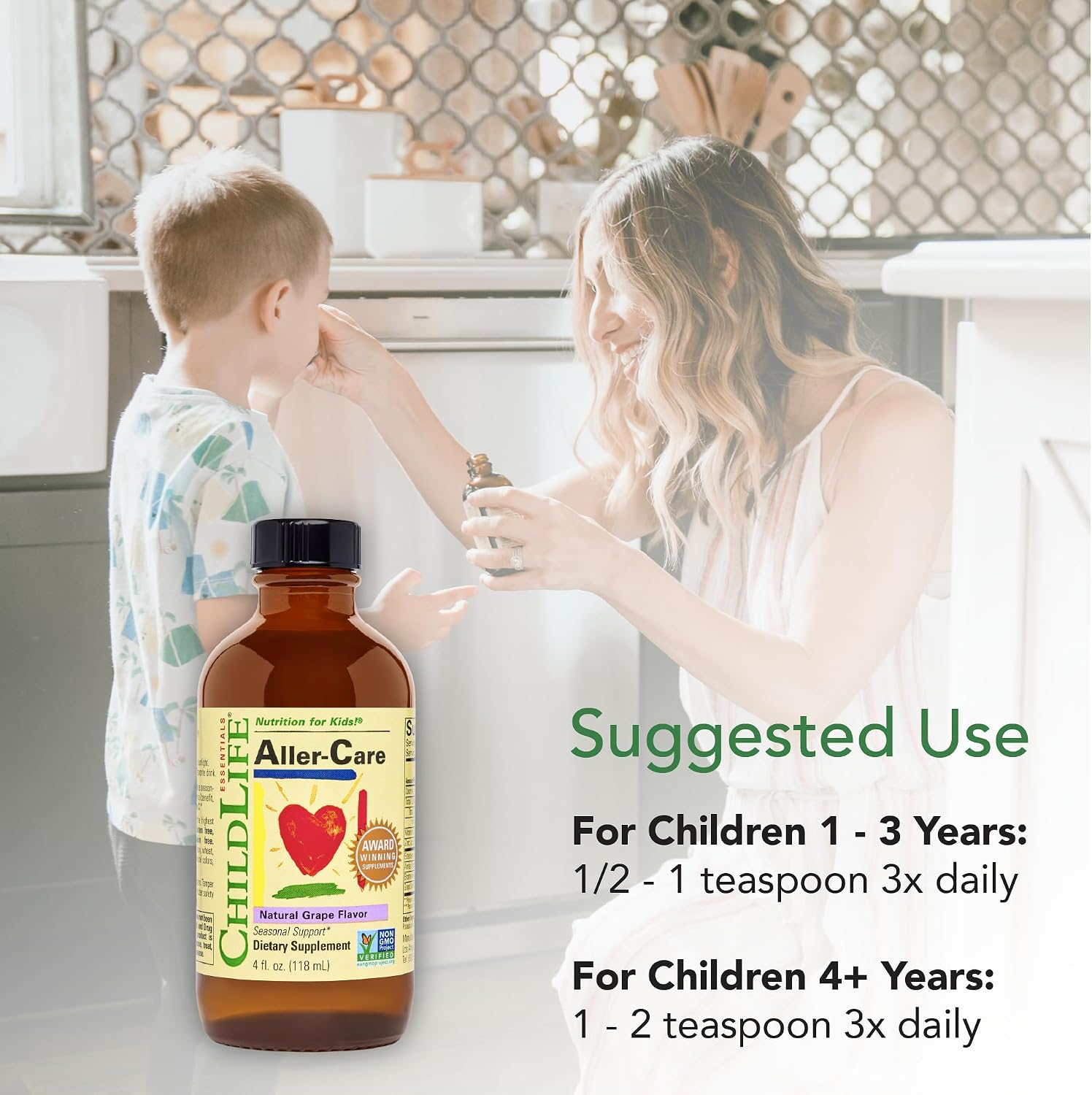 CHILDLIFE ESSENTIALS Aller-Care - Natural Liquid Relief for Kids & Toddlers, Seasonal Support Syrup with Elderberry, Zinc, Bromelain, & Vitamin C, Immune Support Formula - 118 mL (4 fl oz)