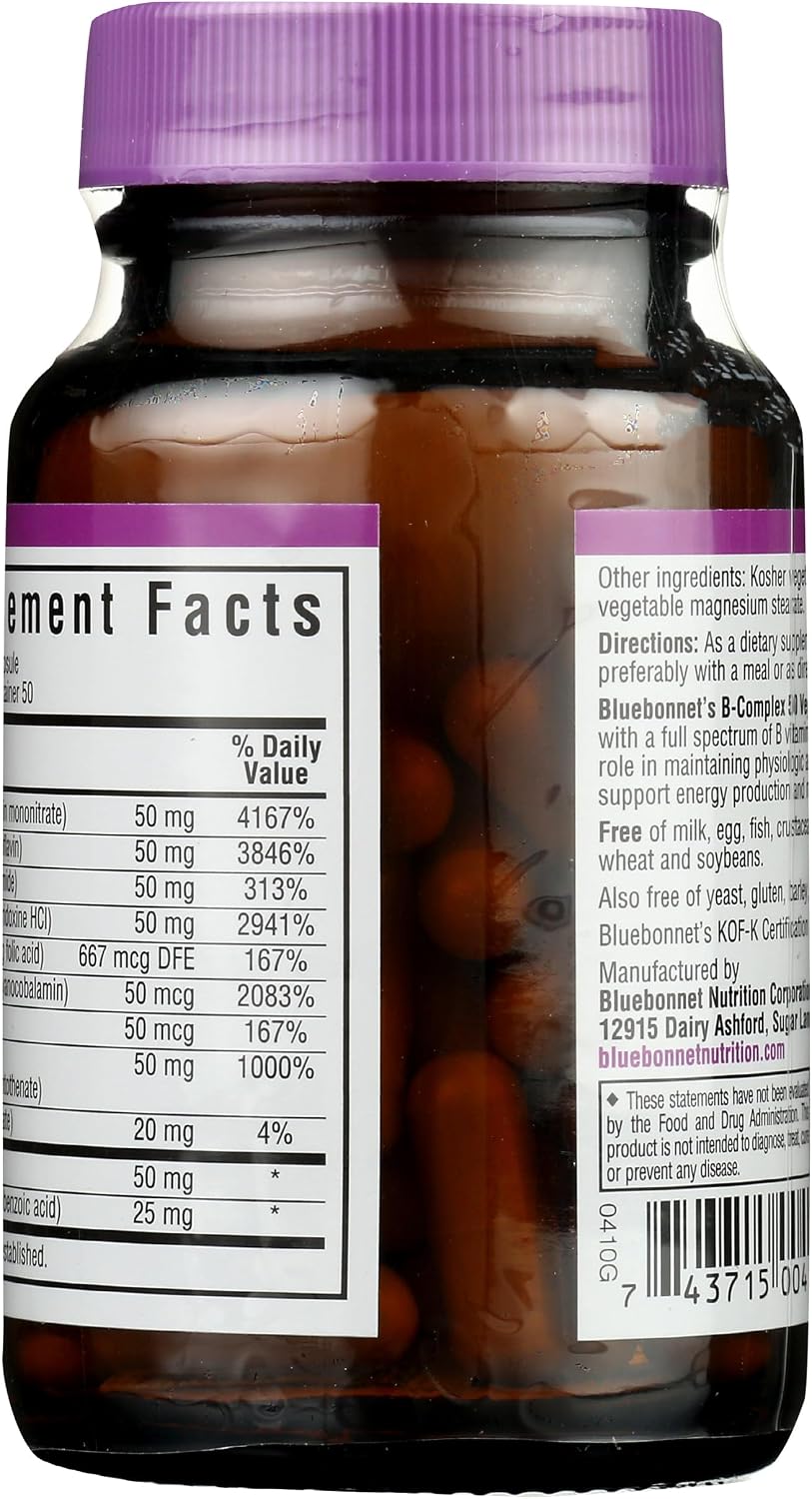 Bluebonnet Nutrition B Complex 50 Vegetable Capsules, Complete Full Spectrum B Vitamins - görsel 4