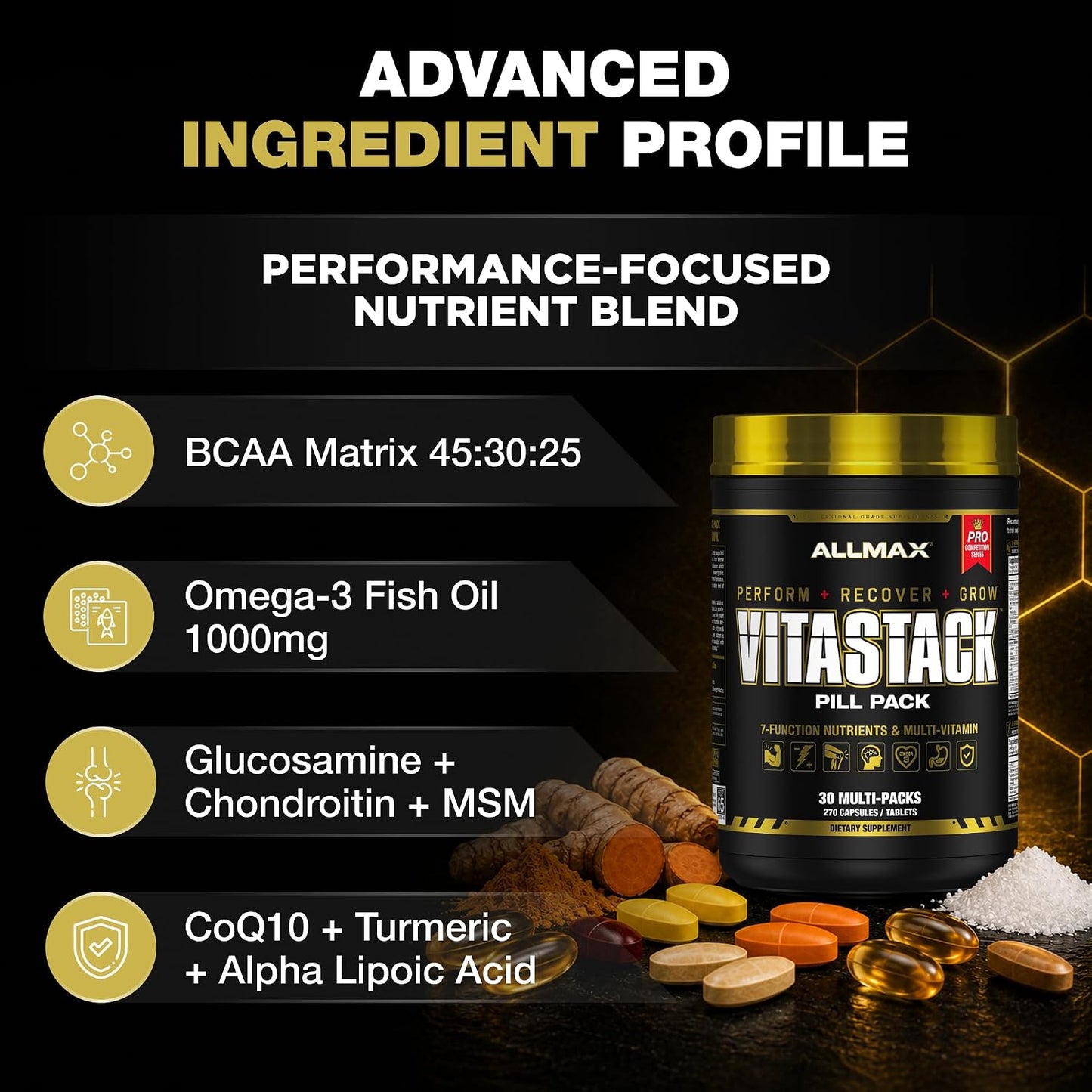 ALLMAX VITASTACK Multivitamin Packs – 30 Daily Packs with Omega-3, BCAAs & Enzymes - görsel 5