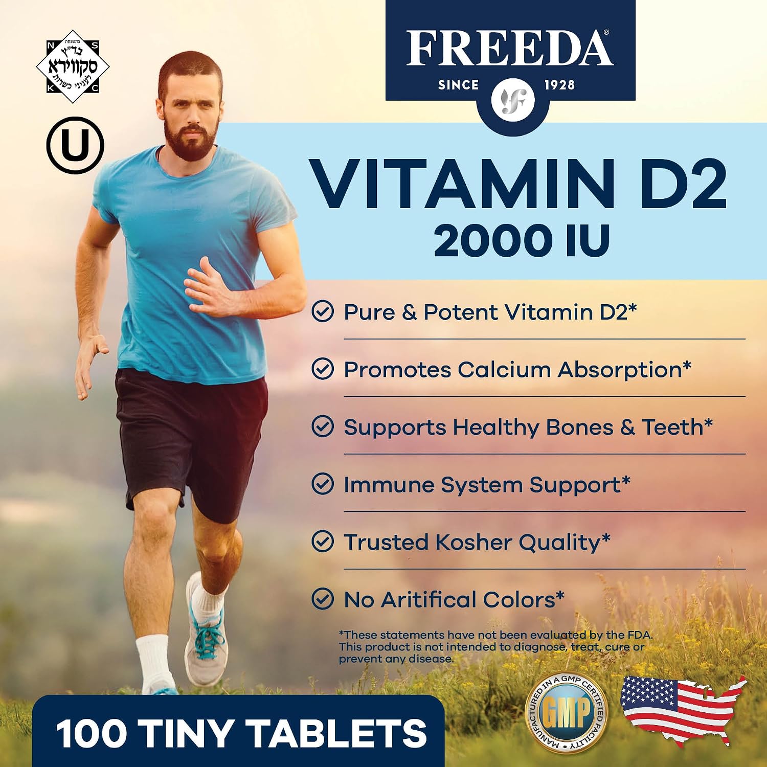 FREEDA Vitamin D2 2000 IU – Vegan Vitamin D for Bone Strength and Immune Support – 100 Tiny Tablets