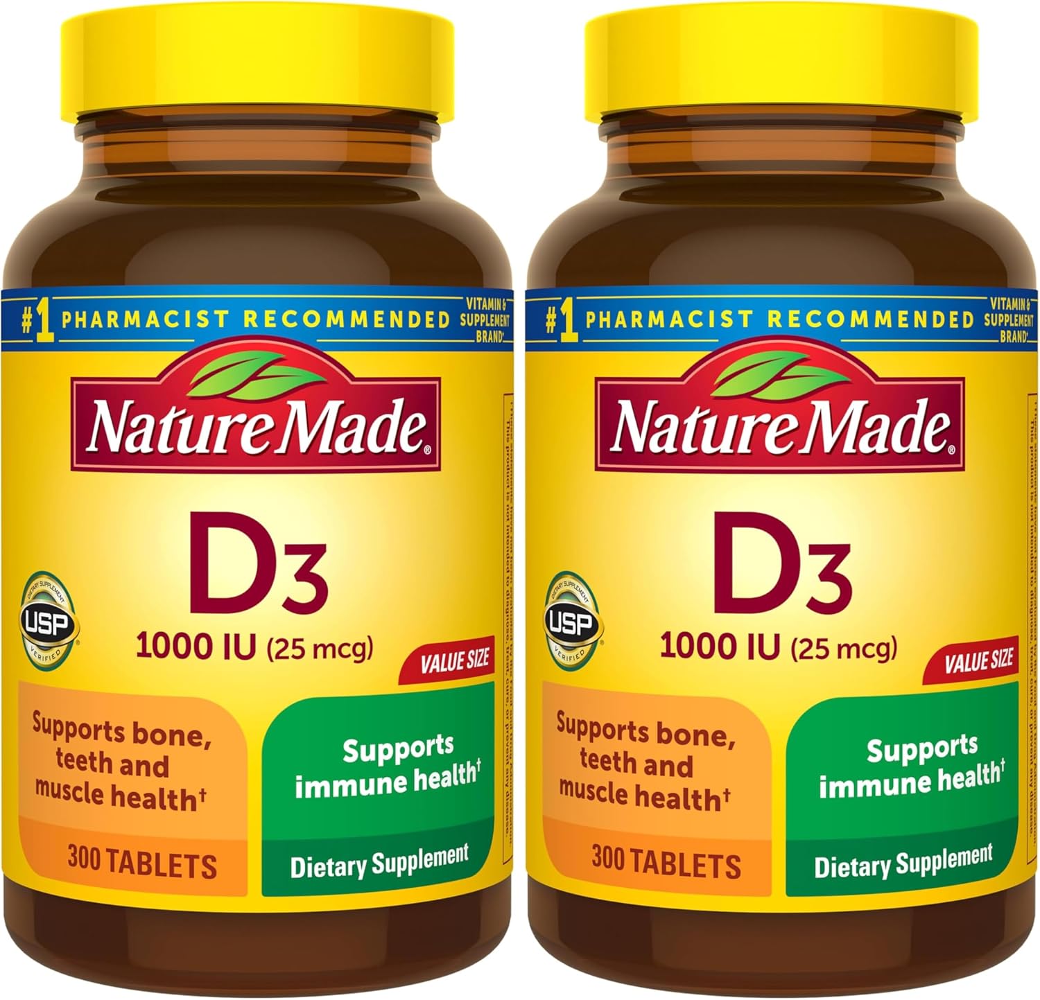 Nature Made Vitamin D3 1000 IU (25 mcg), Vitamin D Supplement for Bone, Teeth, Muscle and Immune Health Support, 300 Tablets, 300-Day Supply
