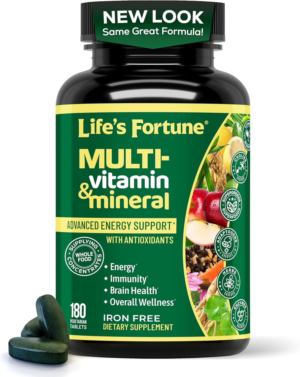Life's Fortune Whole Food Multivitamin & Mineral Supplement – Iron Free, 90 Vegetarian Tablets