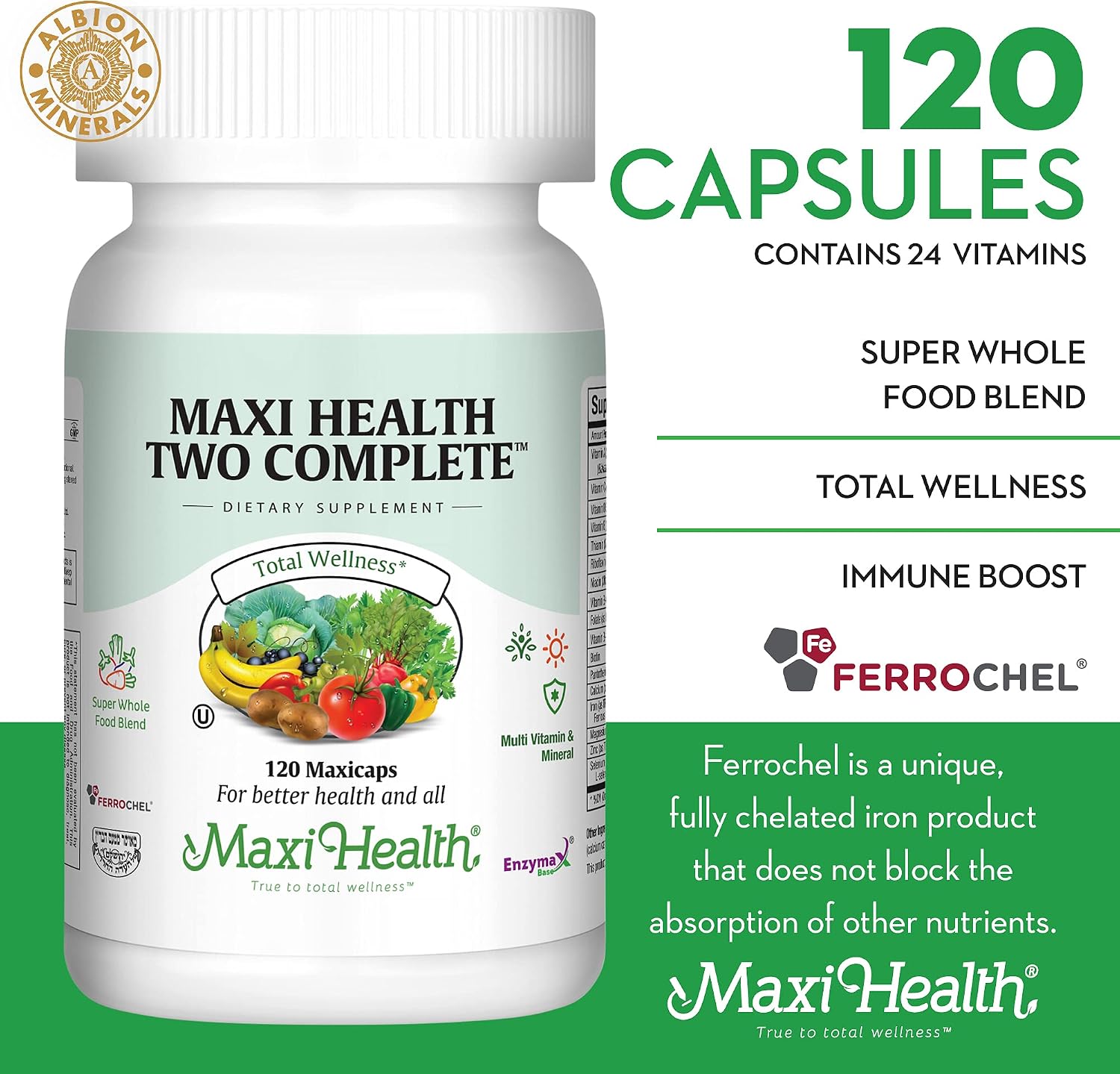 Maxi Health Multivitamin for Men and Women – Complete Daily Vitamins with Minerals – Kosher & Vegan – 120 Capsules