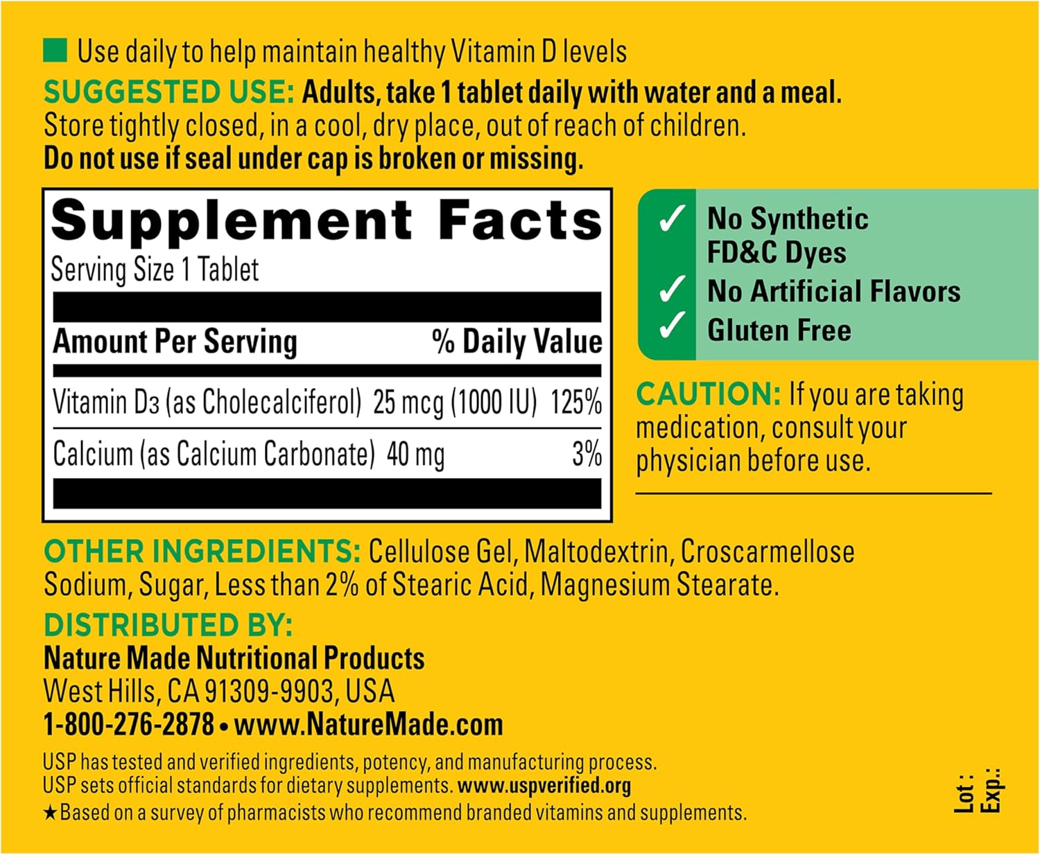 Nature Made Vitamin D3 1000 IU (25 mcg), Vitamin D Supplement for Bone, Teeth, Muscle and Immune Health Support, 300 Tablets, 300-Day Supply