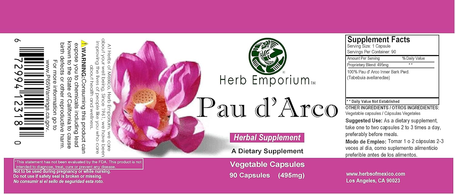 Pau D'Arco Inner Bark (Tabebuia impetiginosa) - 90 Capsules, 495 mg