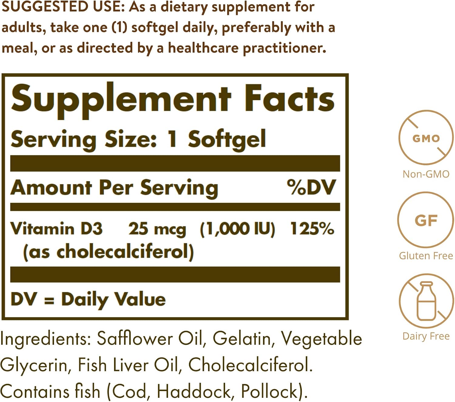 Solgar Vitamin D3 1000 IU Softgels – 100 Count