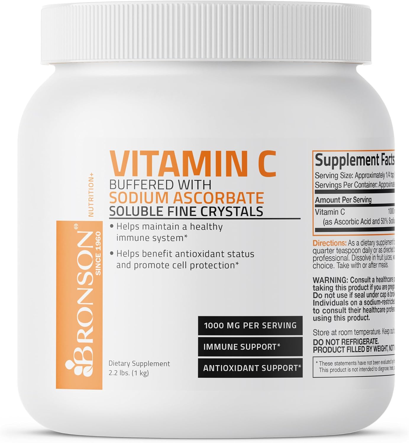 Bronson Buffered Vitamin C Powder – Ascorbic Acid with Sodium Ascorbate, 1 kg (2.2 lb)