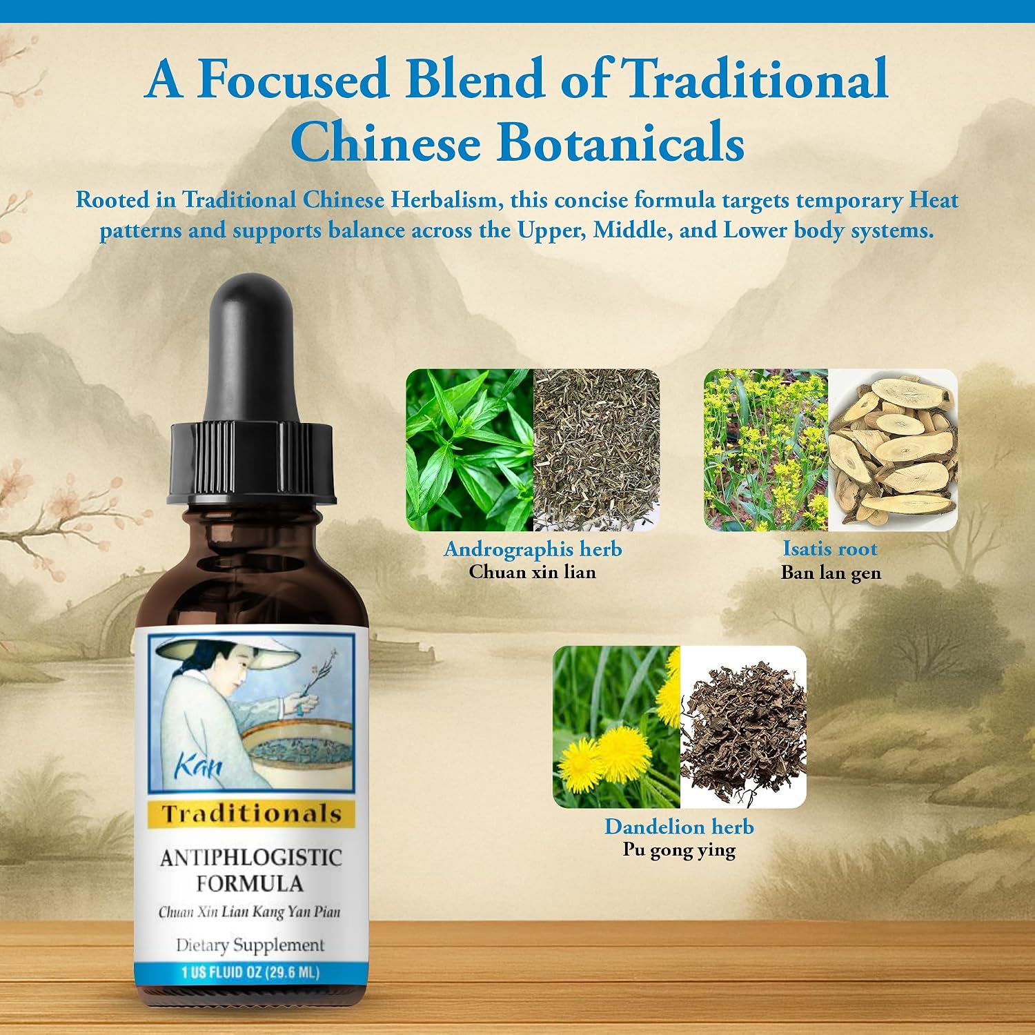 Kan Herbs Company Antiphlogistic Formula – Traditional Chinese Herbal Blend to Support Heat Balance Across Body Systems, Promote Lung and Digestive Comfort, Liquid Extract, 1 fl oz (30 mL)