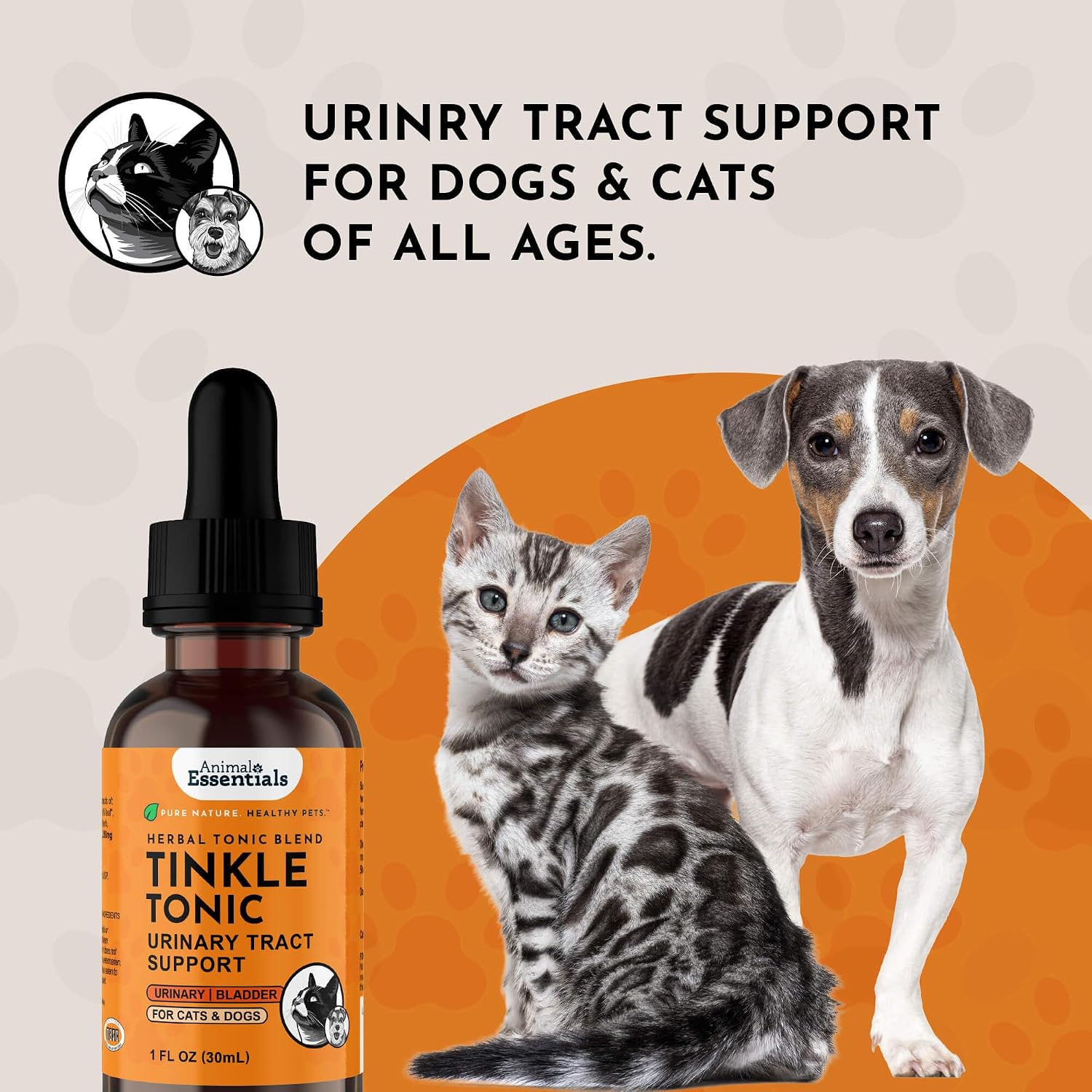 Animal Essentials Tinkle Tonic - Dog & Cat Urinary Tract Support, Kidney Supplement, Supports Urinary Tract, Bladder Health for Pets, with Marshmallow - 30 ml