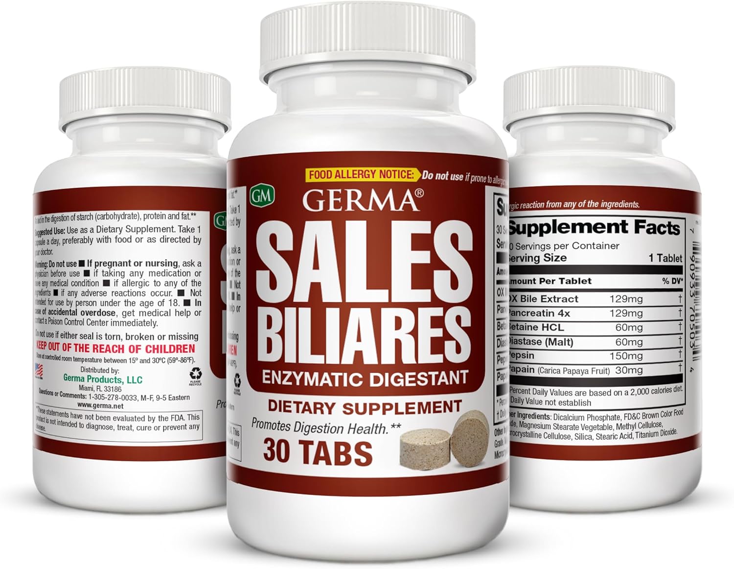 Germa Bile Salts Natural Dietary Supplement – Liver Support, 30 Tablets
