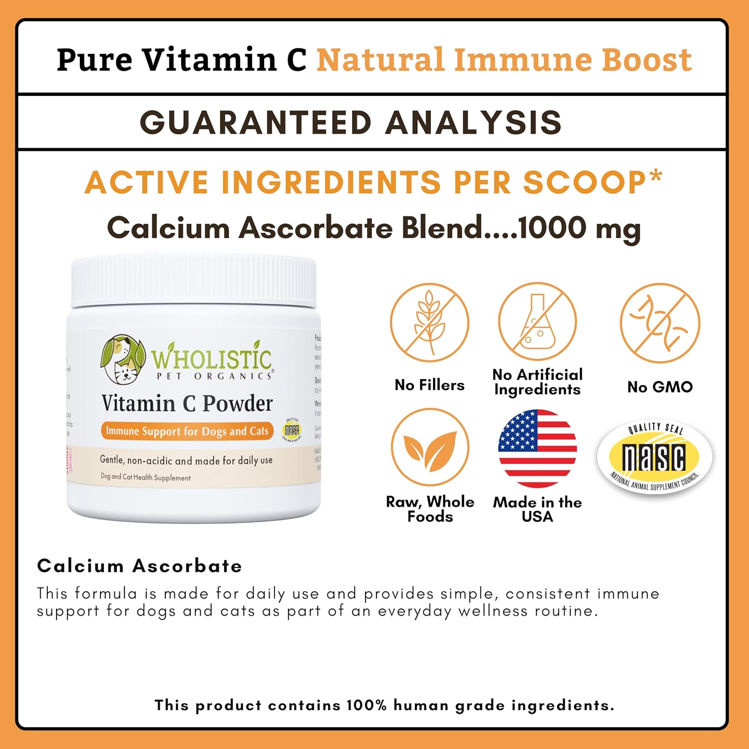 Wholistic Pet Organics Vitamin C Powder for Dogs & Cats – Allergy & Itch Relief, Immune Support – 57 g