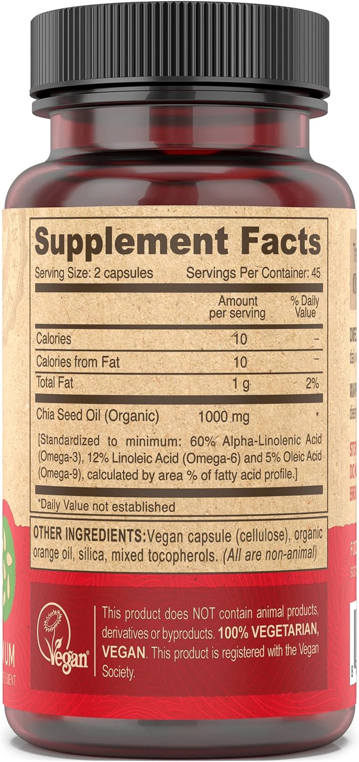 DEVA Vegan Chia Seed Oil - Omega 3, 6, 9 & Essential Fatty Acids, Cold-Pressed, Unrefined, 90 Capsules (2-Pack)