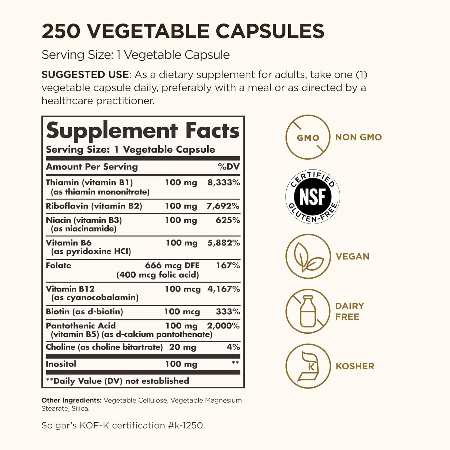 Solgar B-Complex 100 - 250 Vegetable Capsules