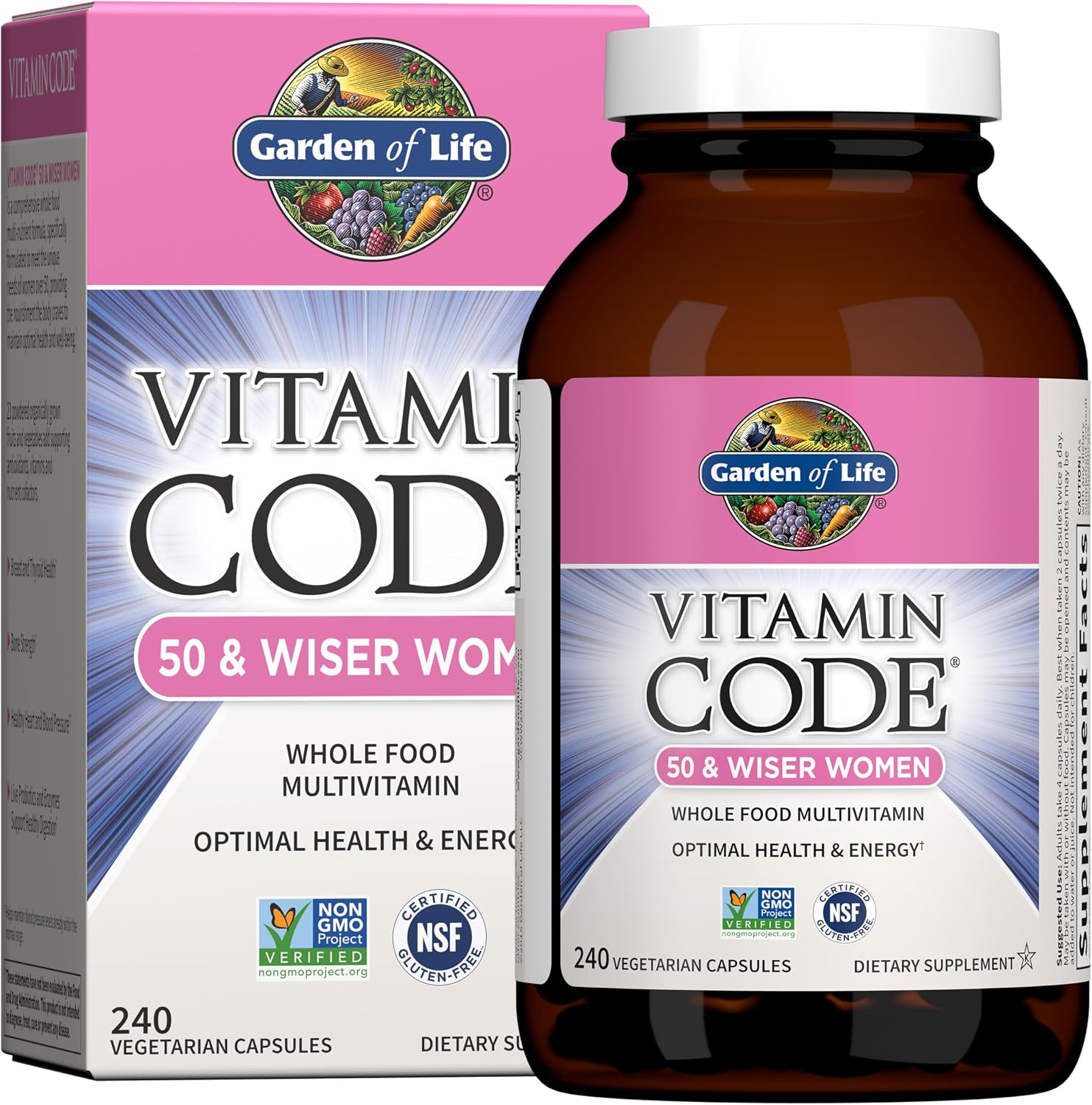 Garden of Life Vitamin Code Women 50 & Wiser Multivitamin – Whole Food with Probiotics, 240 Capsules