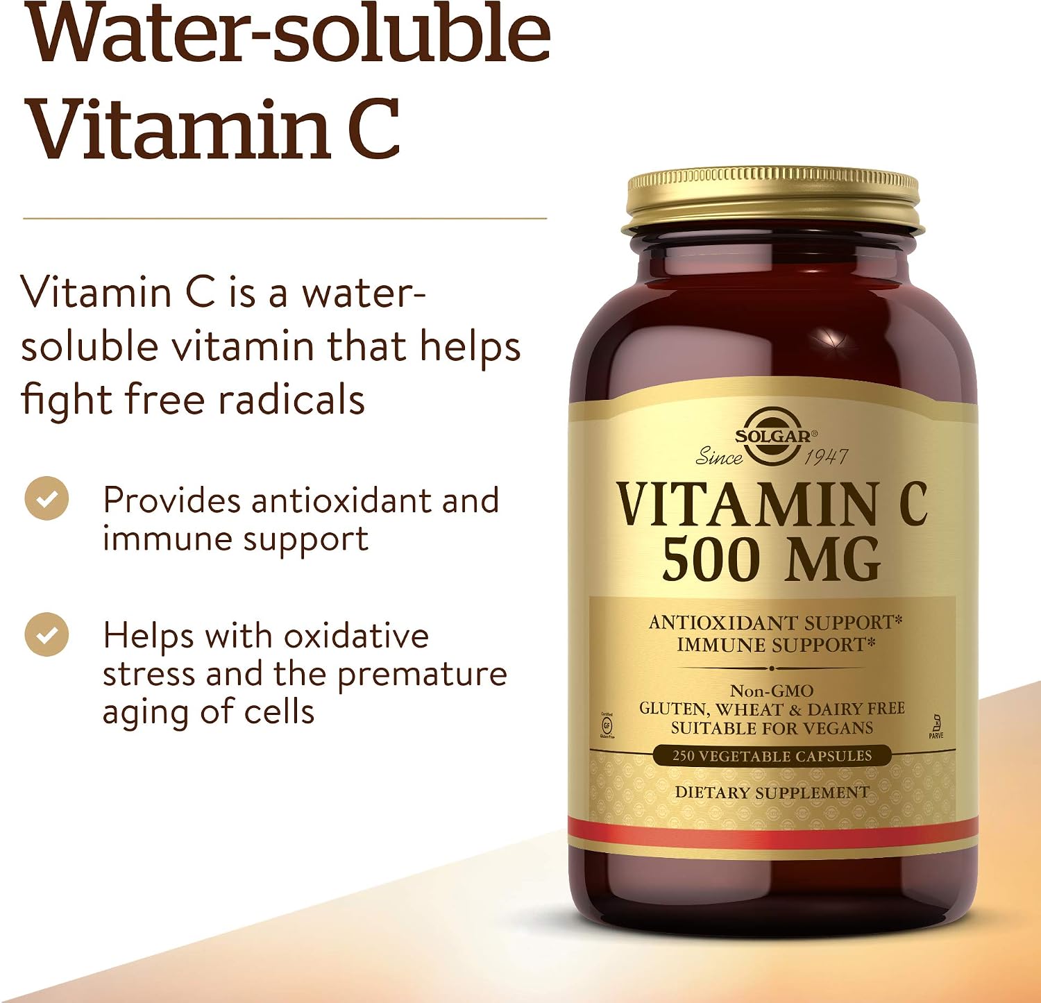 Solgar Vitamin C 500 mg, 250 Vegetable Capsules – Immune & Antioxidant Support