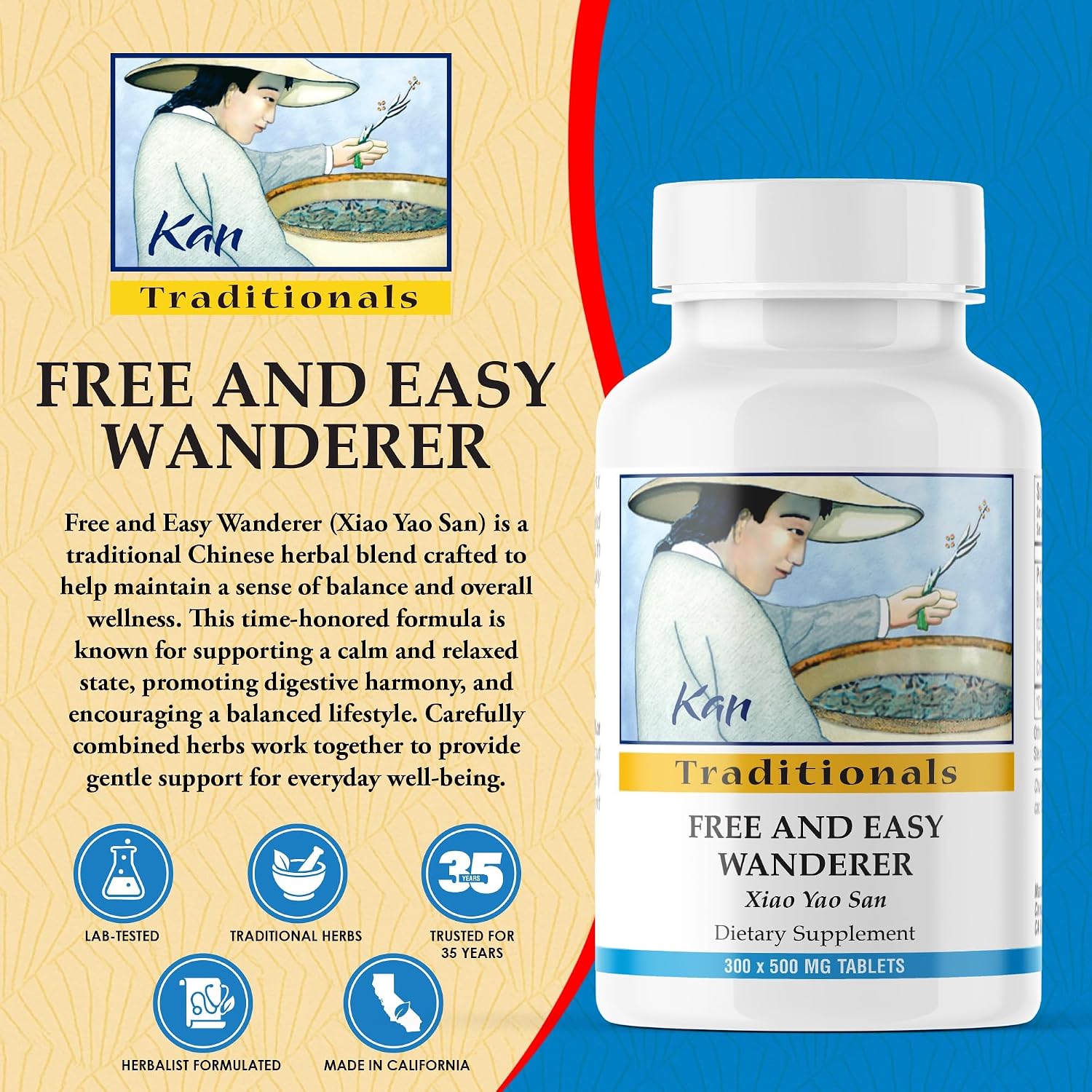 Kan Herb Company Free and Easy Wanderer Tablets – Xiao Yao San Formula: Bupleurum & Dong Quai for Liver Qi and Digestive Support, 300 Tablets