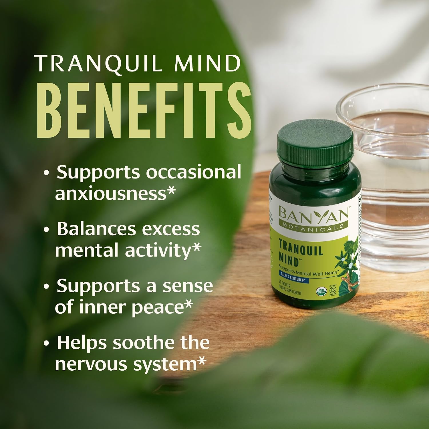 Banyan Botanicals Organic Tranquil Mind - Nervous System Support & Physical Relaxation - 90 Tablets - görsel 3