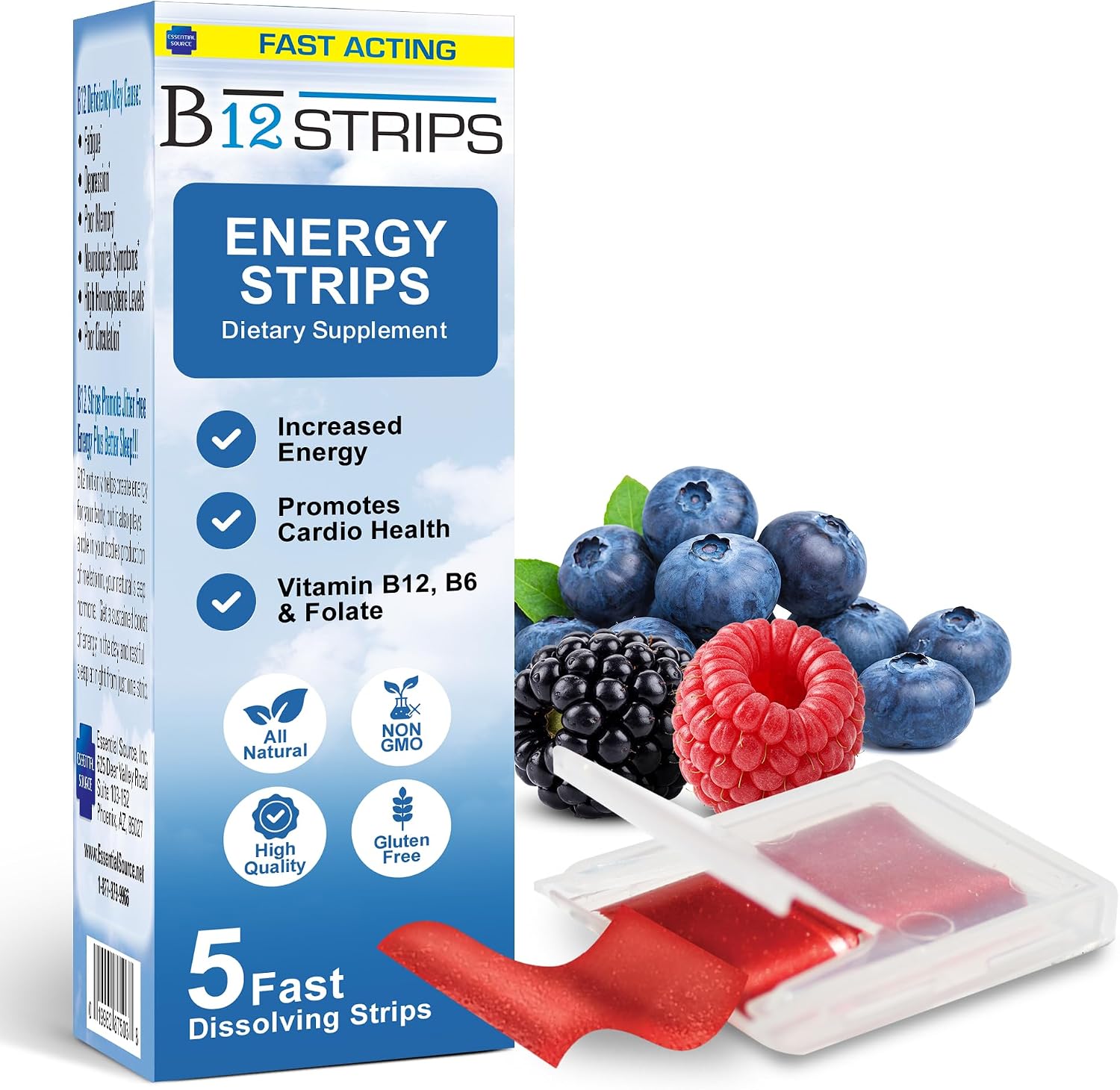 Essential Source Methylcobalamin Vitamin B12 Sublingual Strips with Biotin, B6, and L-Methylfolate