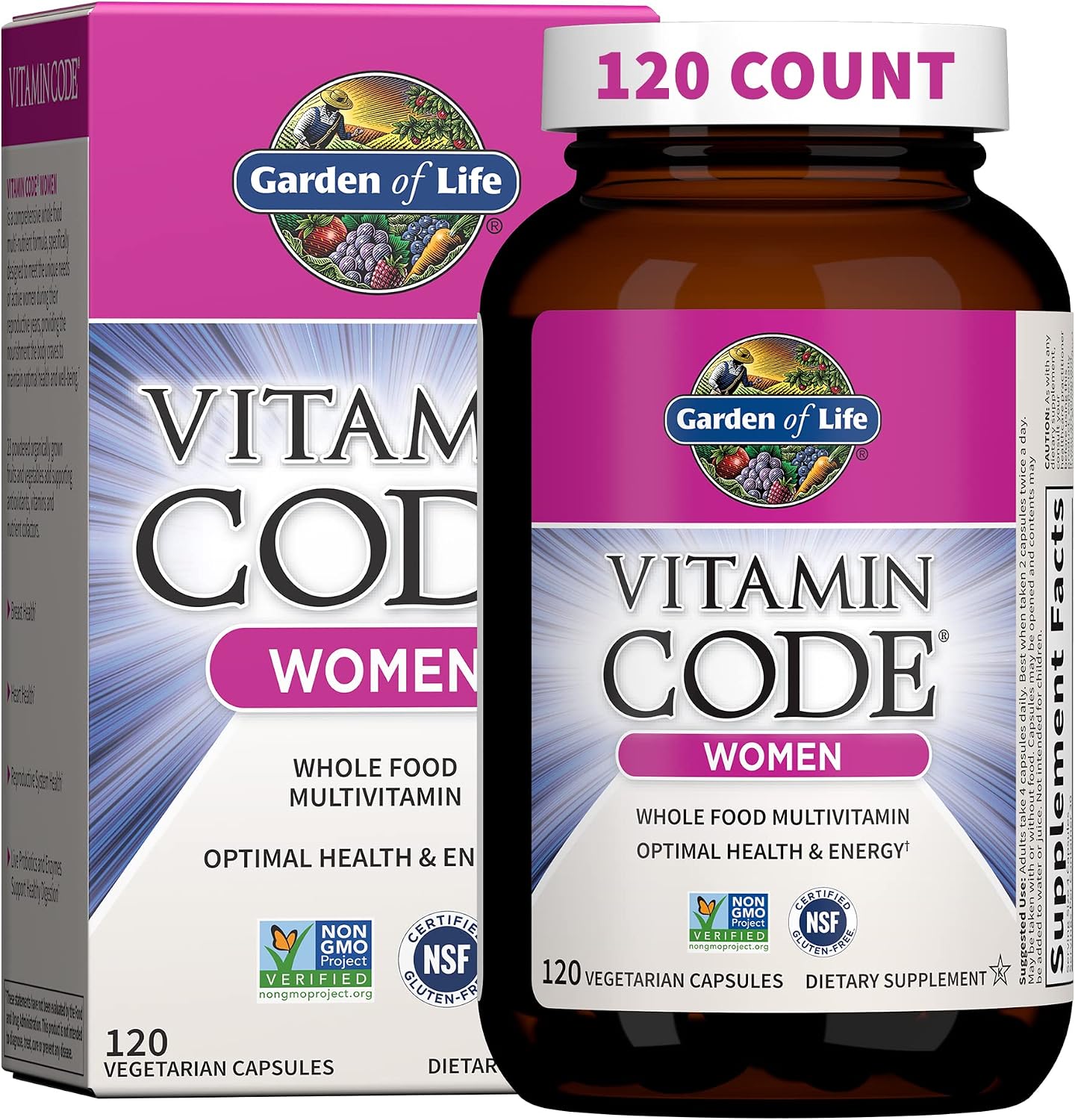 Garden of Life Vitamin Code Women's Multivitamin with Iron and Folate – Whole Food Women's Vitamins with Probiotics, Digestive Enzymes, Immune Support, Non-GMO, Gluten-Free, Kosher, 240 Capsules