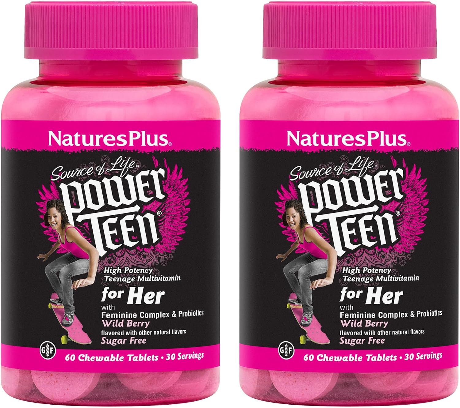 NaturesPlus Source of Life Power Teen for Her Multivitamin - 60 Chewable Tablets, Natural Berry