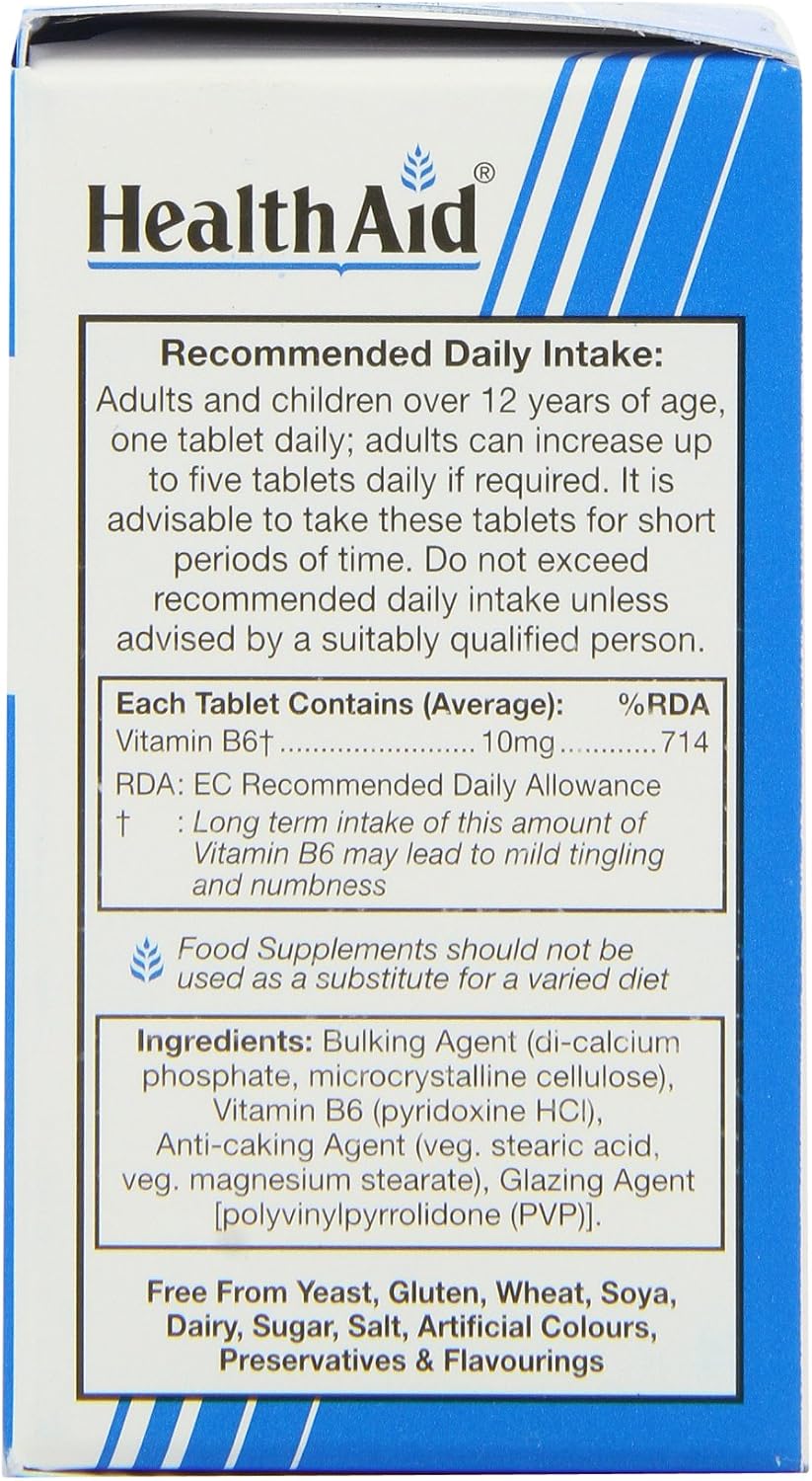 HealthAid Vitamin B6 (Pyridoxine HCl) 10 mg - 100 Tablets