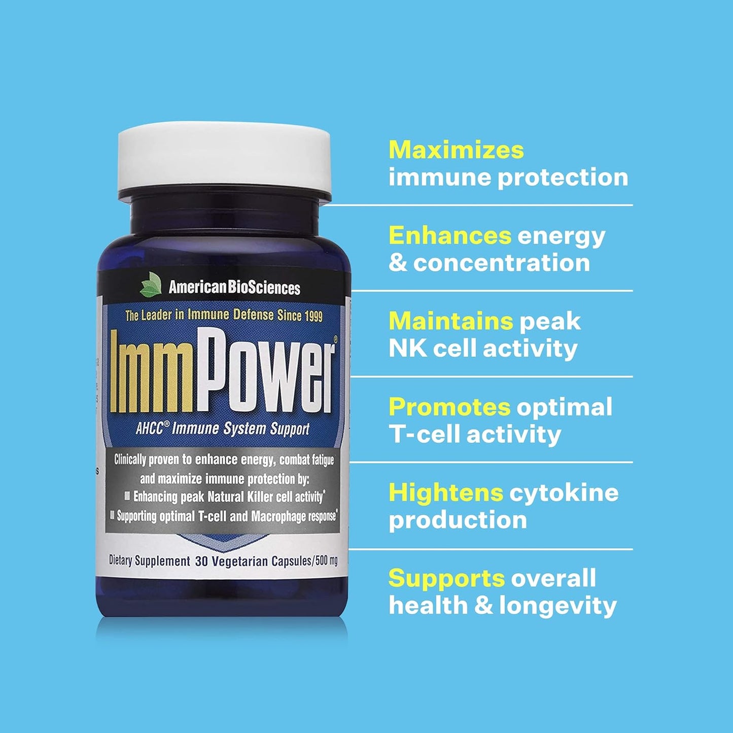 American BioSciences ImmPower AHCC Mushroom Supplement 6-Pack (30 Capsules per Bottle) - görsel 4