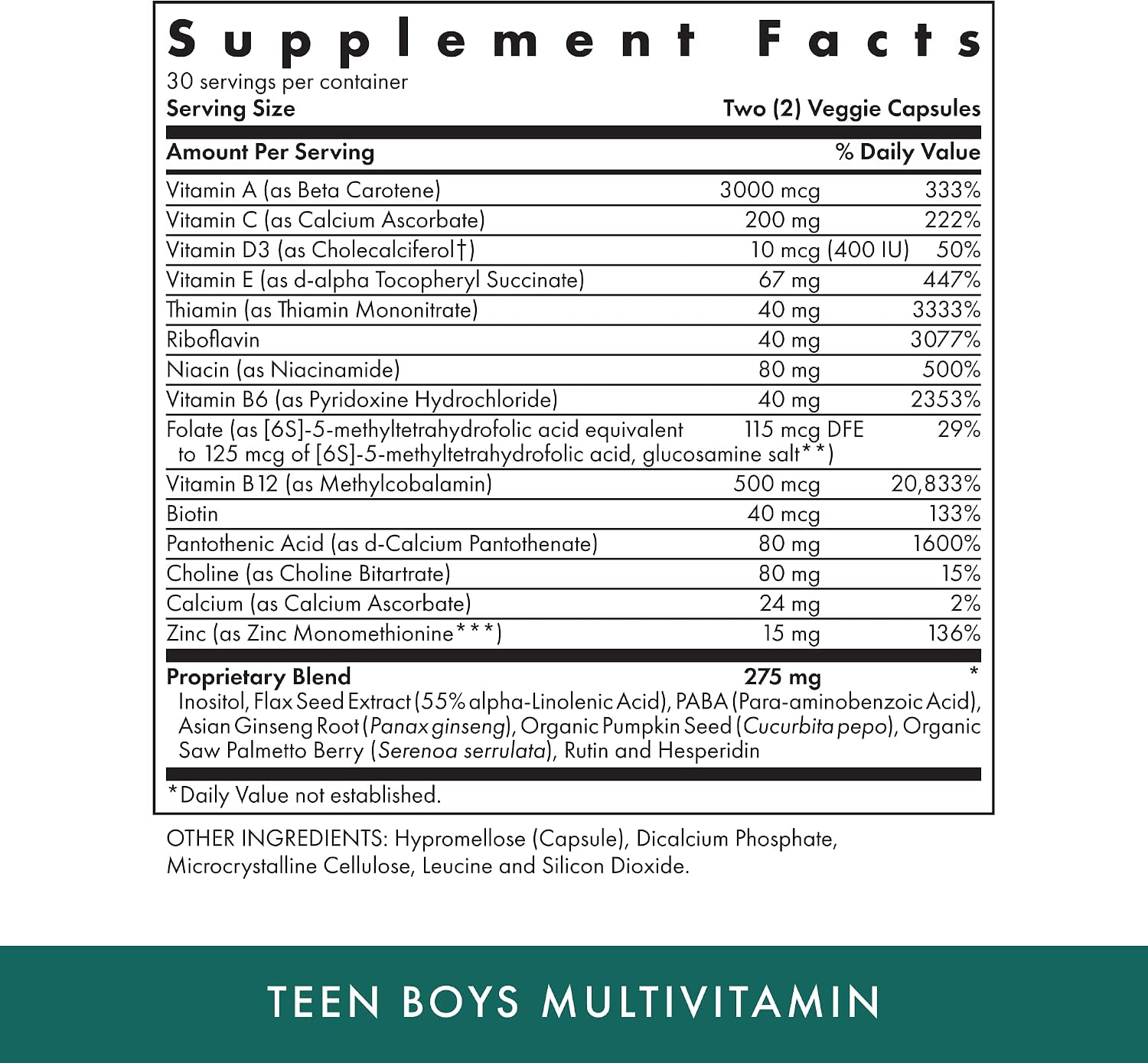 Michael's Health Naturopathic Programs Teen Boys Daily Multivitamin - 60 Vegetarian Capsules - Kosher