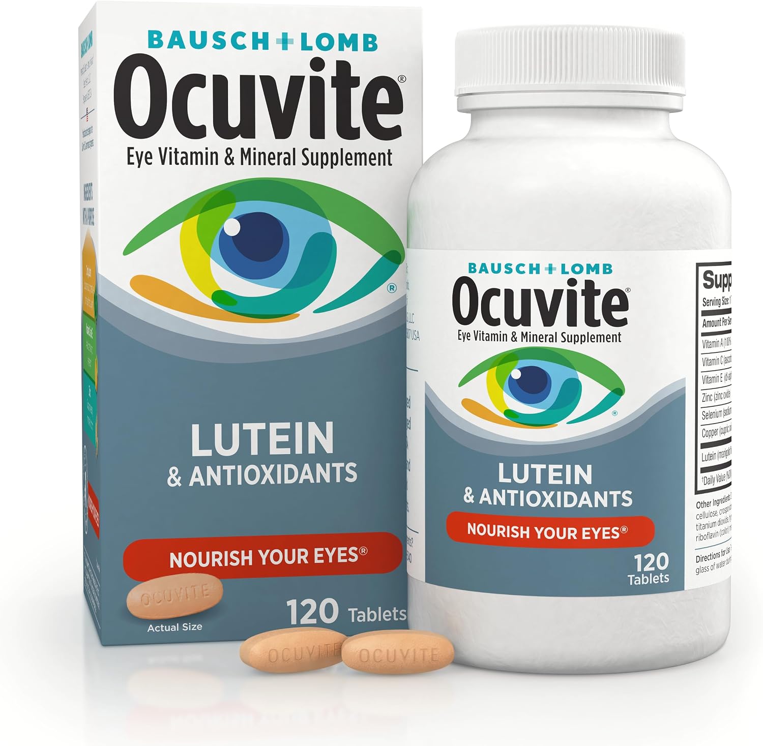 Bausch + Lomb Ocuvite Vitamin & Mineral Supplement with Lutein, 120 Tablets (Pack of 3)