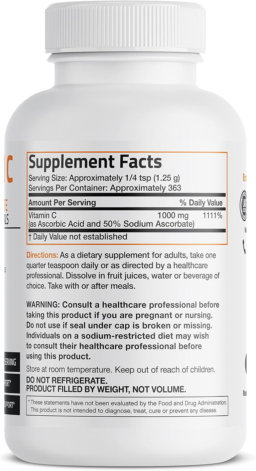 Bronson Buffered Vitamin C Powder – Ascorbic Acid with Sodium Ascorbate, 454 g