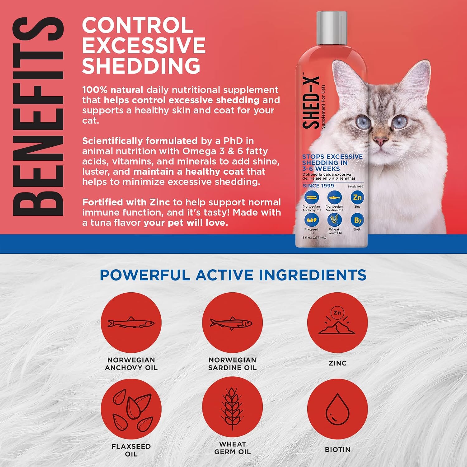 Shed-X Liquid Cat Supplement – 236 mL – All-Natural Shed Defender with Essential Fatty Acids