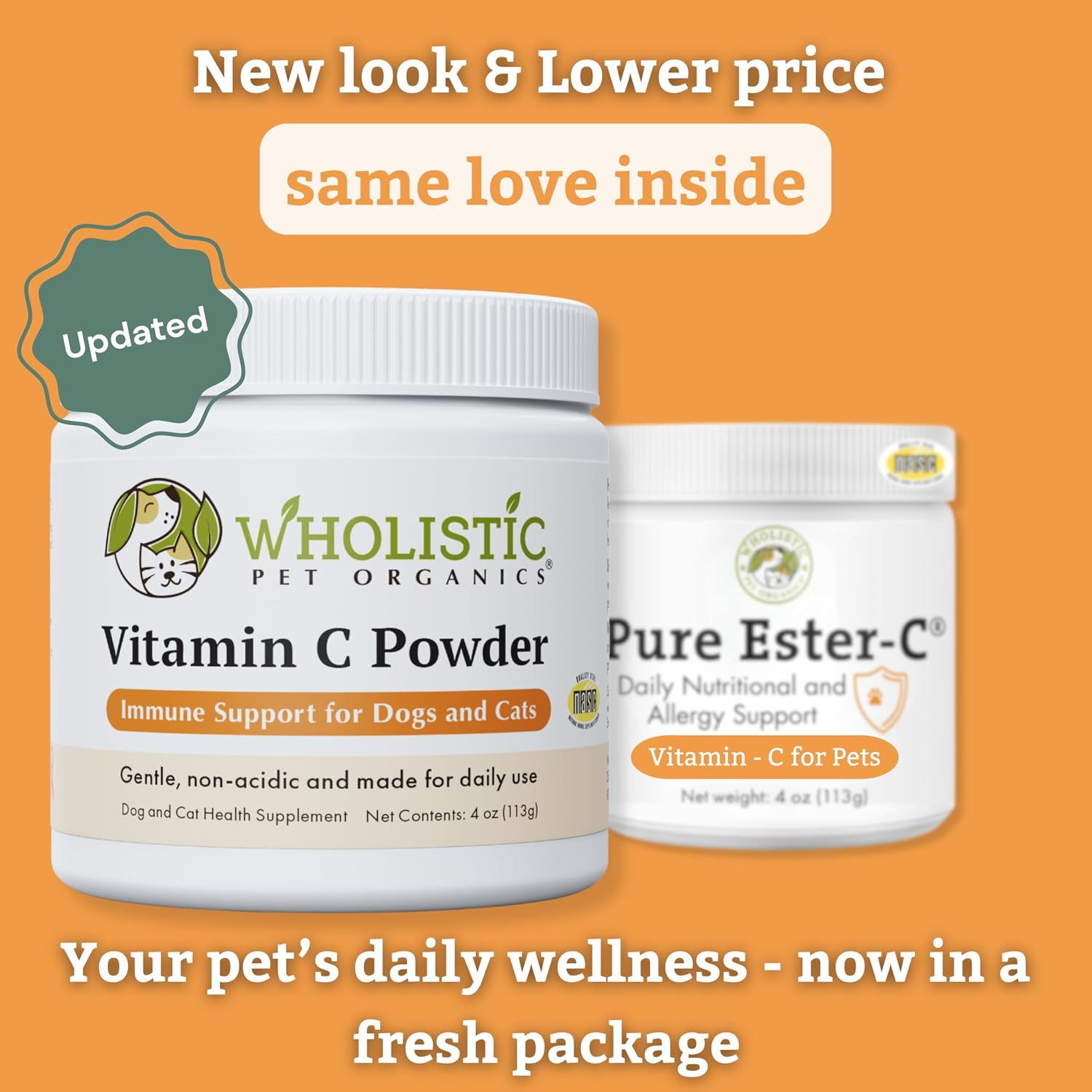 Wholistic Pet Organics Vitamin C Powder for Dogs & Cats – Allergy & Itch Relief, Immune Support – 57 g
