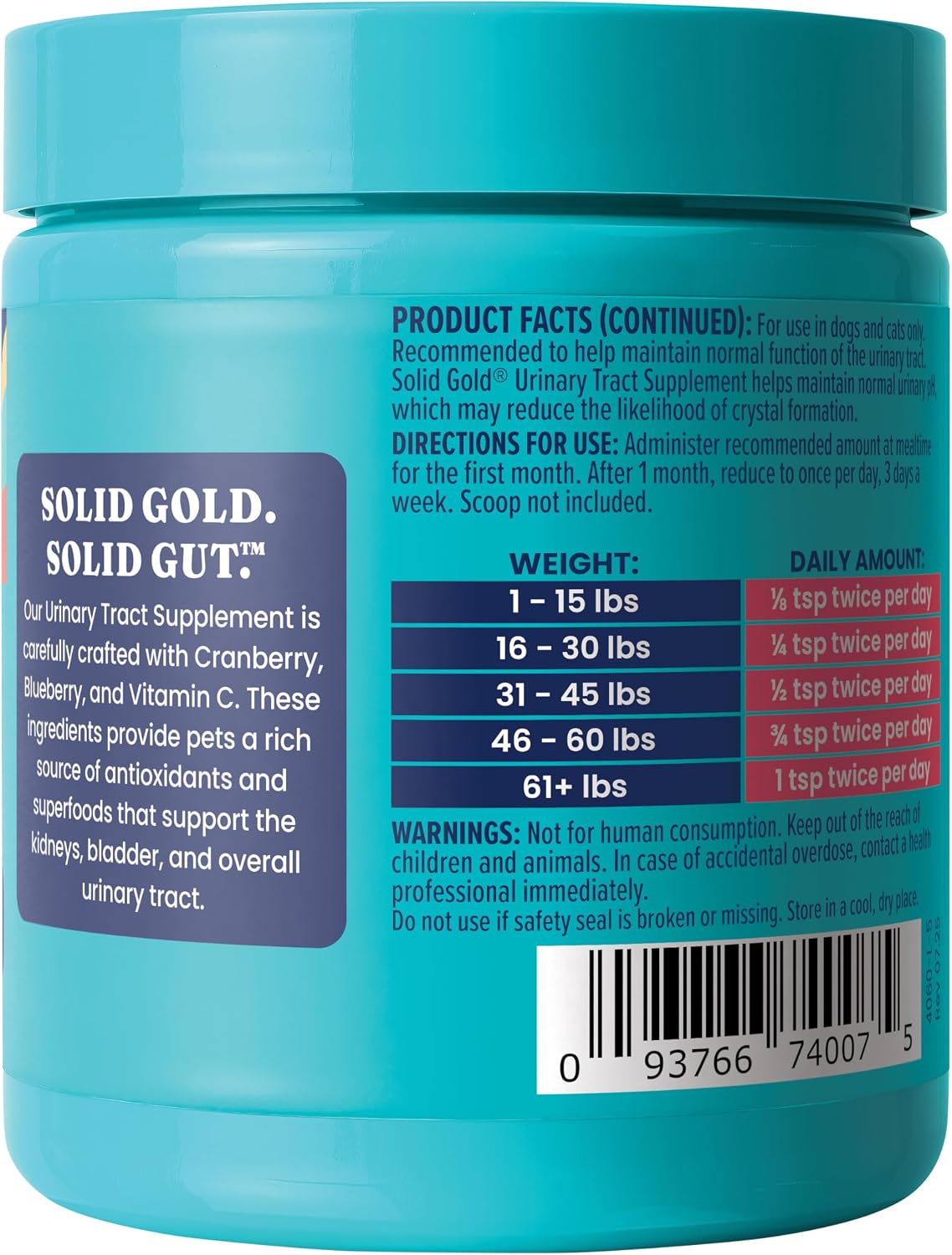 Solid Gold Berry Balance Cranberry Supplement for Dogs – Urinary Tract, Bladder & Kidney Support with Antioxidants (100 g Powder)