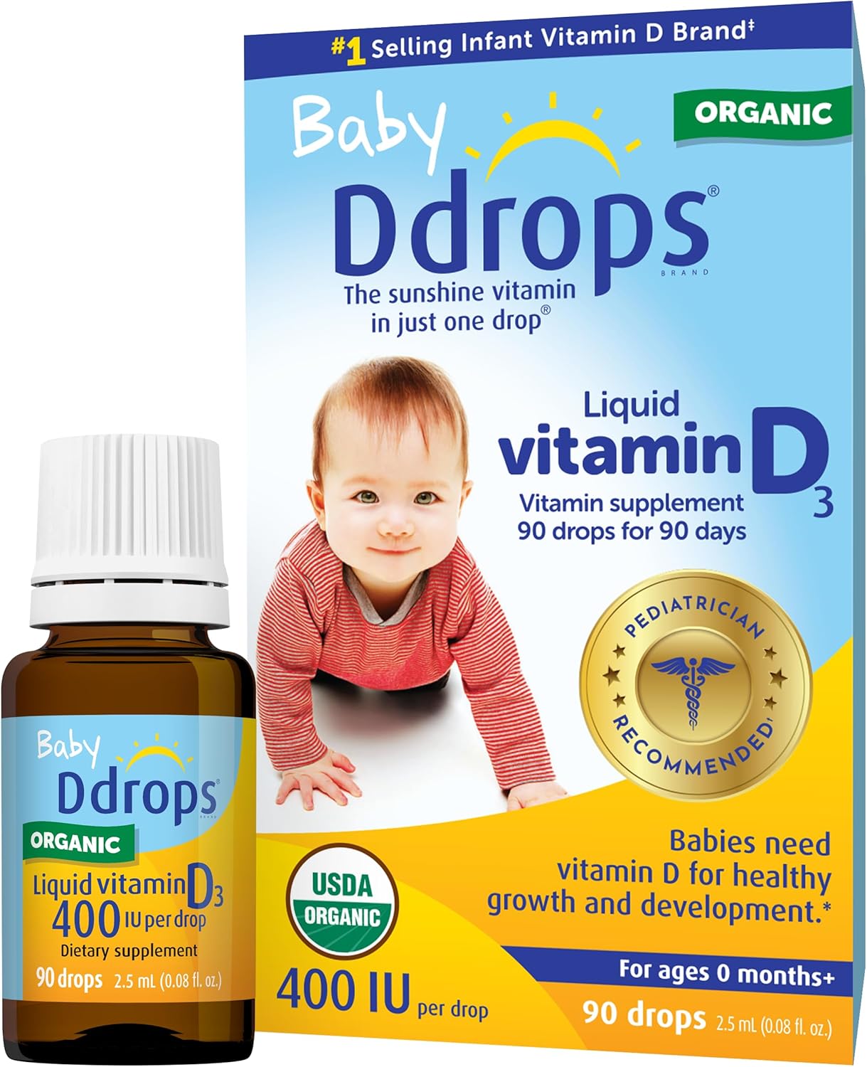 Ddrops Baby 400 IU Vitamin D Drops – 90 Drops (2.5 mL)