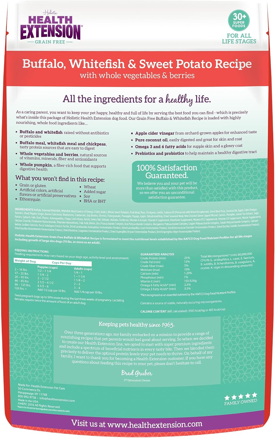 Health Extension Grain Free Buffalo & Whitefish Dry Dog Food - 30+ Superfoods and Probiotics for All Life Stages (4.54 kg / 10 lb)