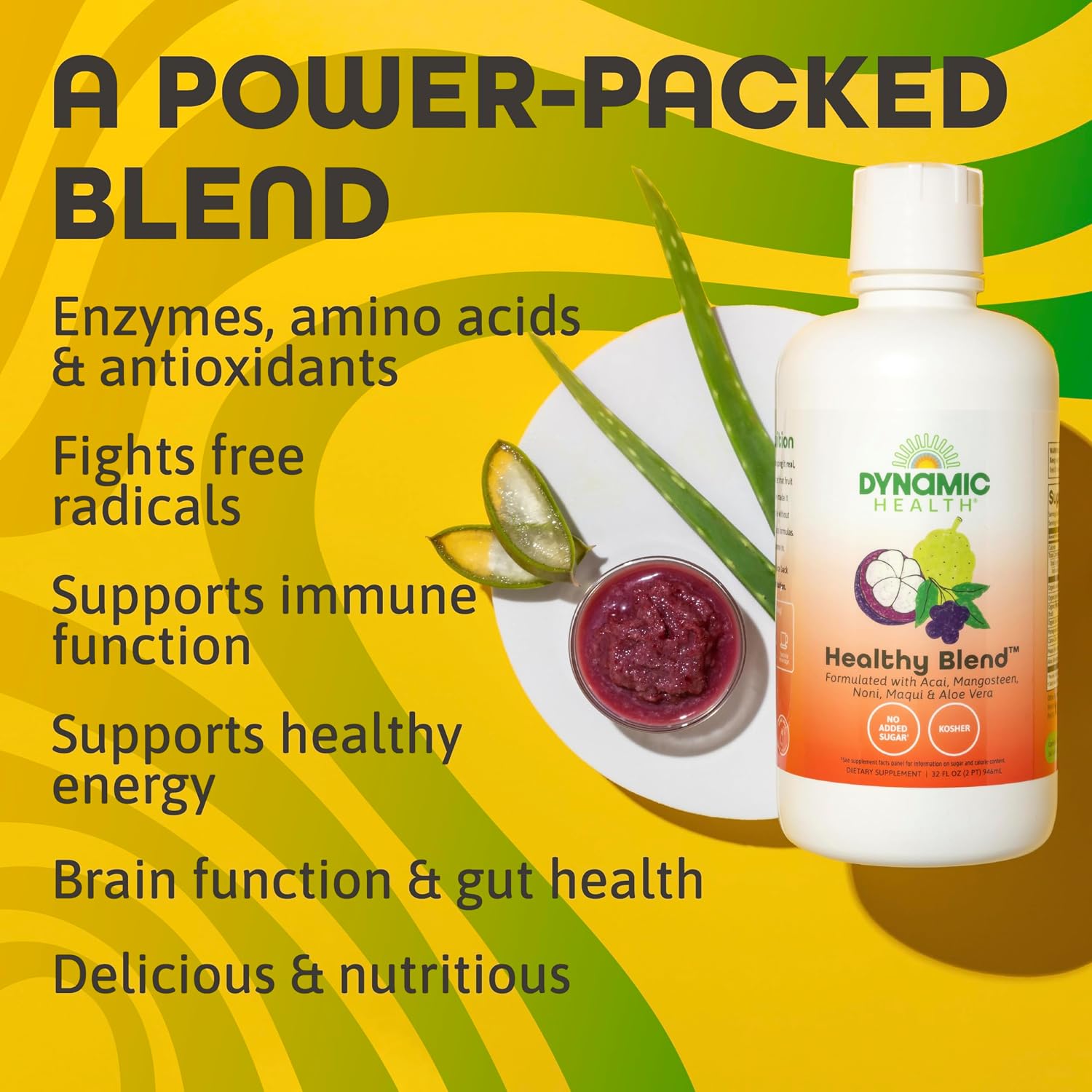 Dynamic Health Healthy Blend - Organic Superfruit Juice with Acai, Mangosteen, Noni, Maqui & Aloe Vera, 946 mL