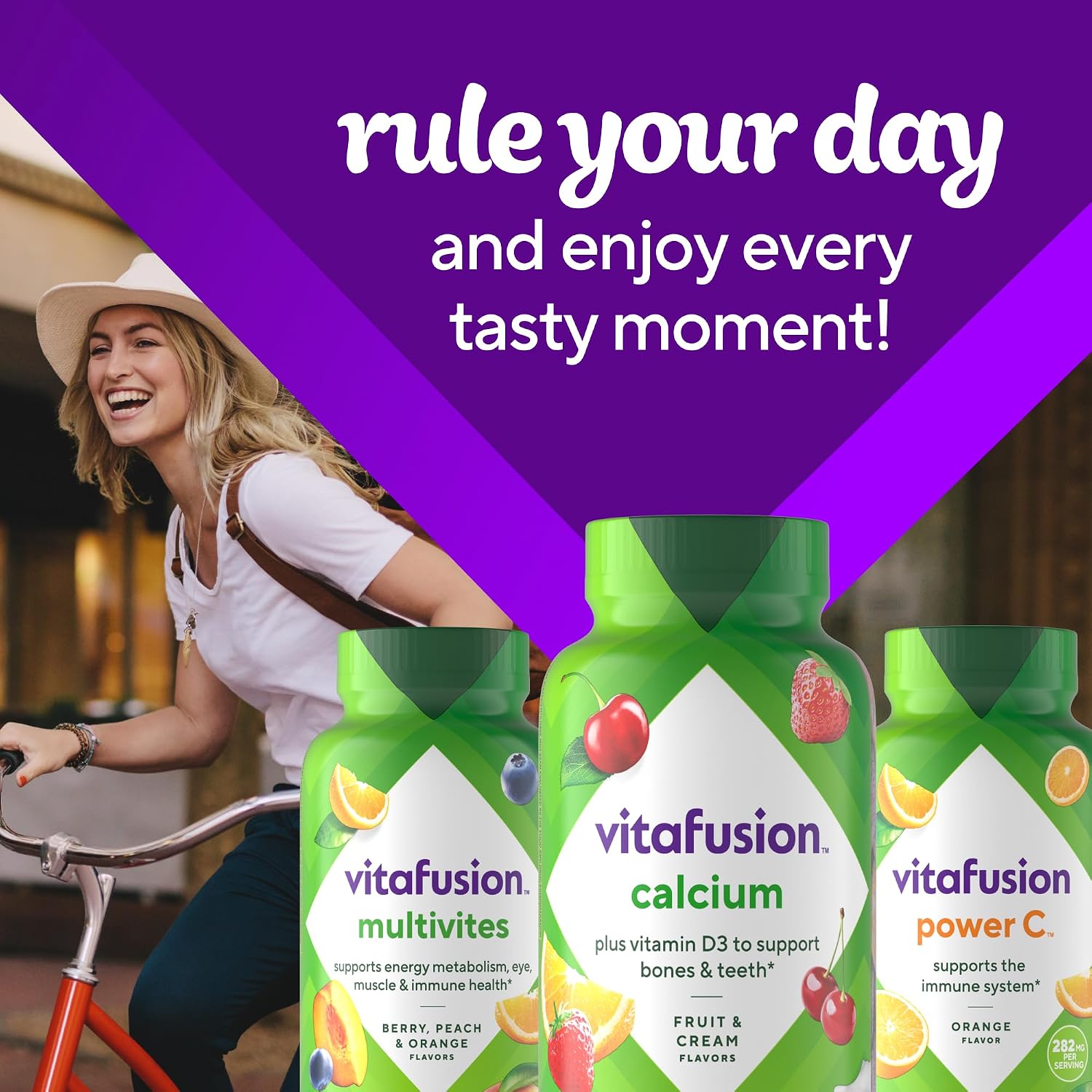 vitafusion Chewable Calcium Gummy Vitamins for Bone and Teeth Support, Fruit and Cream Flavour, 100 Count