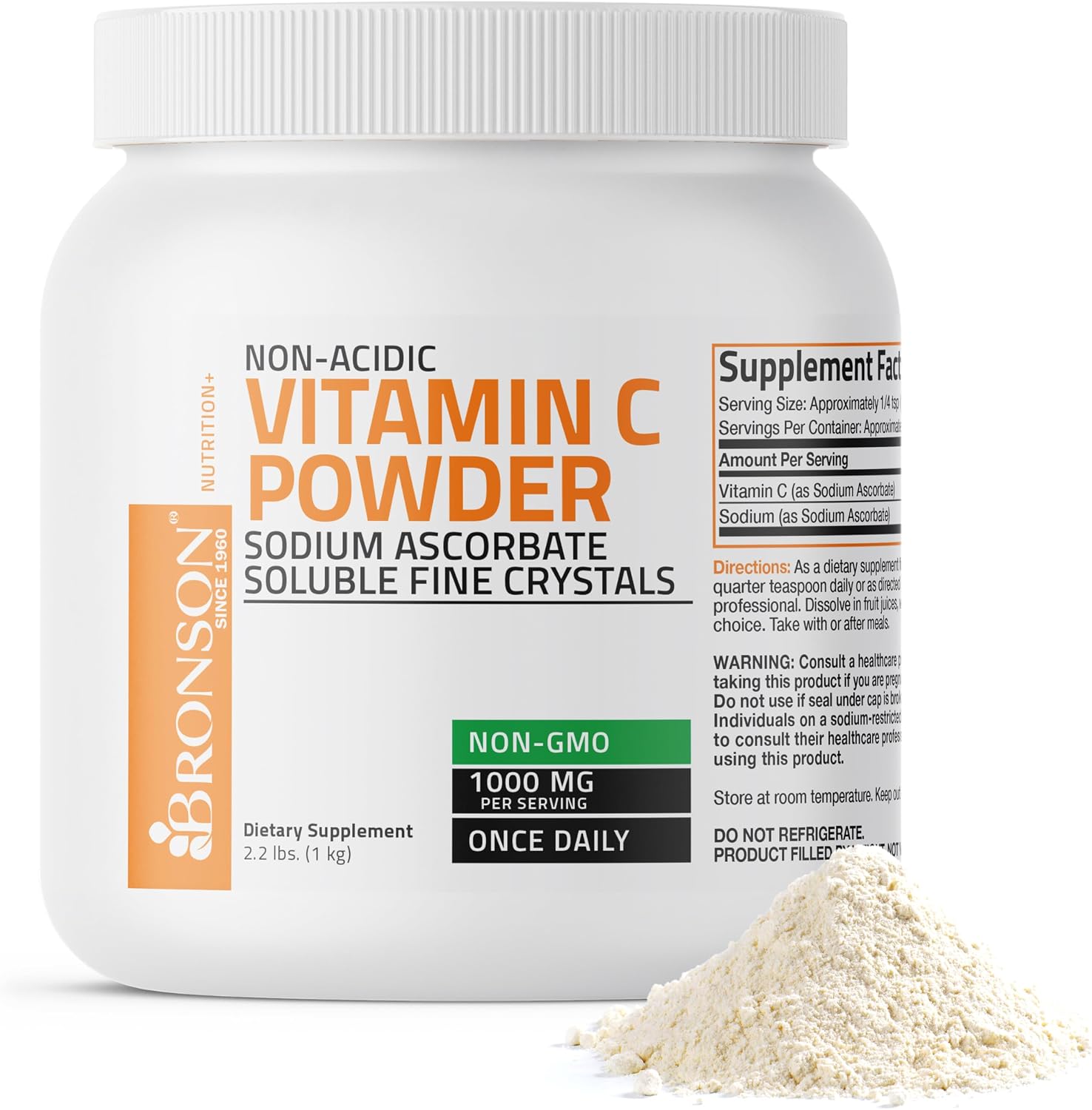 Bronson Non-Acidic Vitamin C Powder – Sodium Ascorbate, 1 lb (454 g)