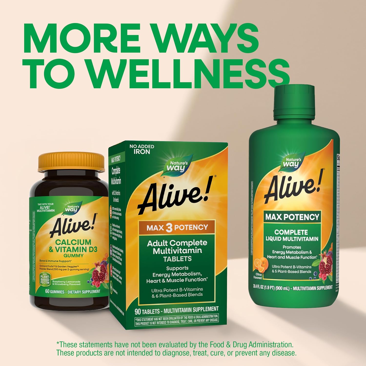 Nature's Way Alive! Max3 Potency Daily Multivitamin, No Iron Added, 90 Tablets