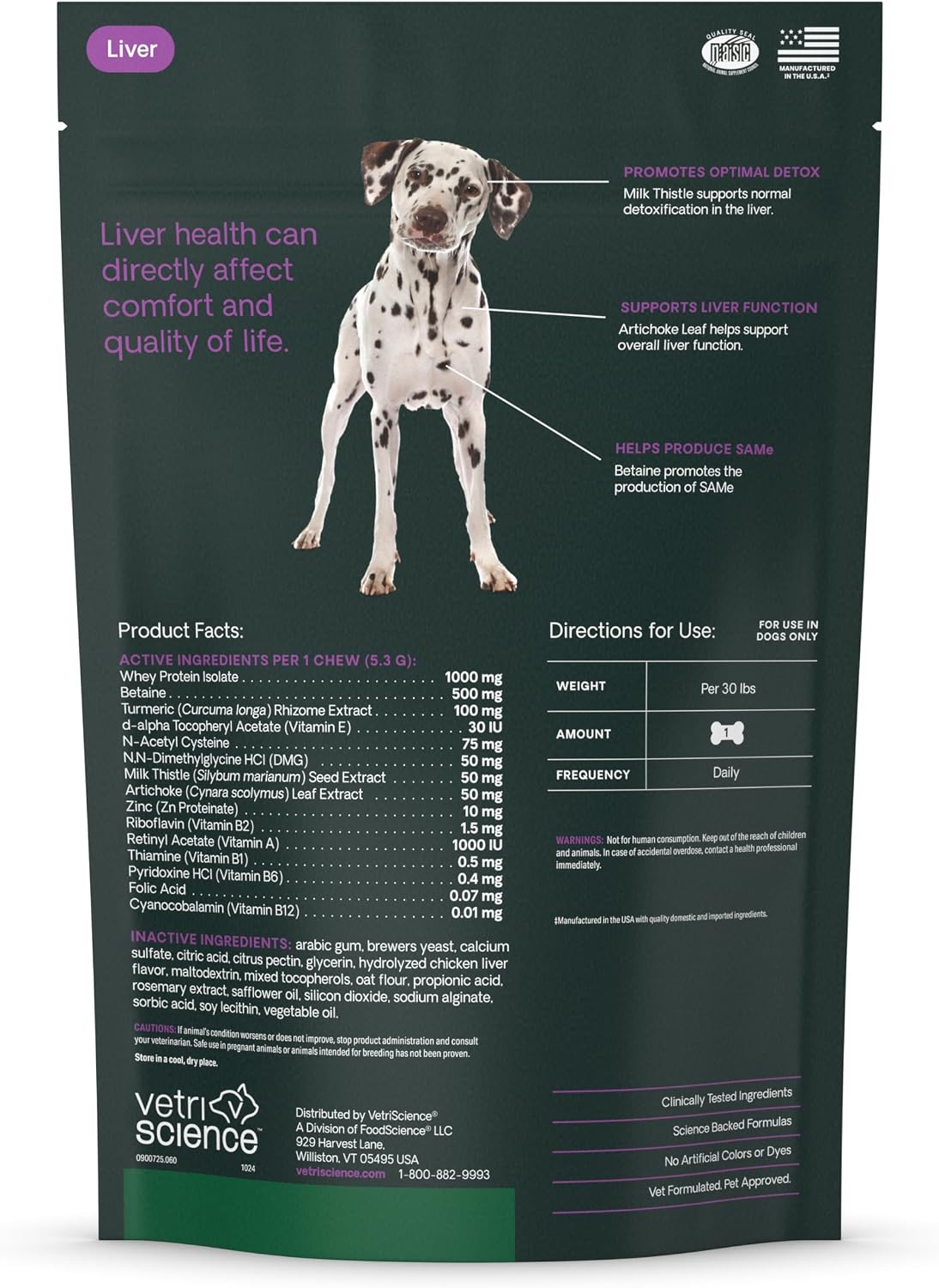 VetriScience Liver Health Chews with Milk Thistle - Liver Support Supplement for Dogs - 60 Count