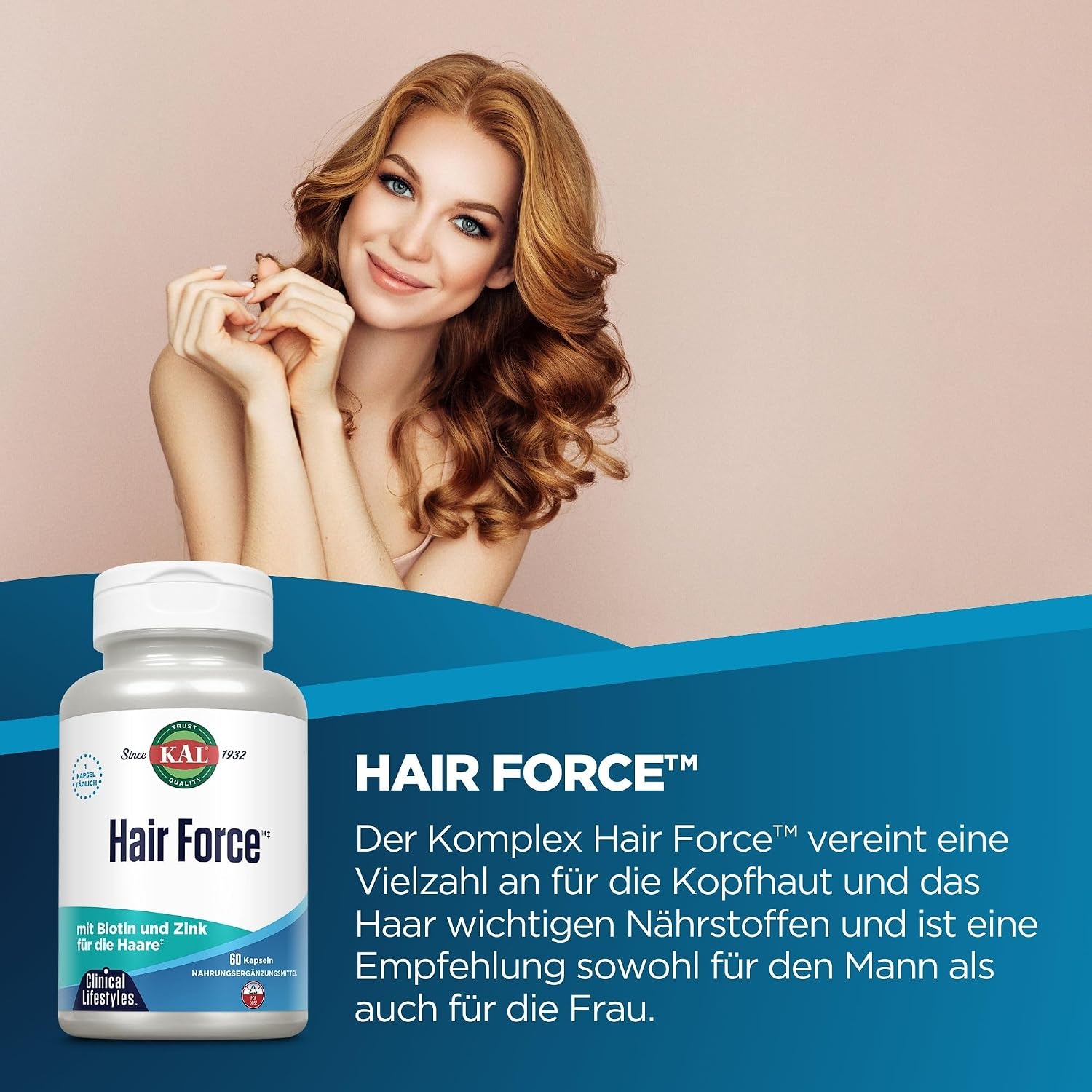 Kal Hair Force Capsules – High Potency Biotin & MSM, 60 Count