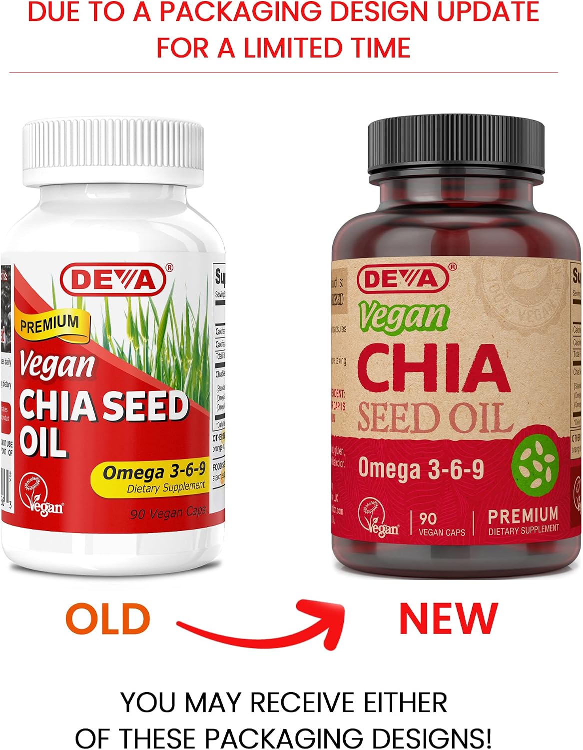DEVA Vegan Chia Seed Oil - Omega 3, 6, 9 & Essential Fatty Acids, Cold-Pressed, Unrefined, 90 Capsules (2-Pack)