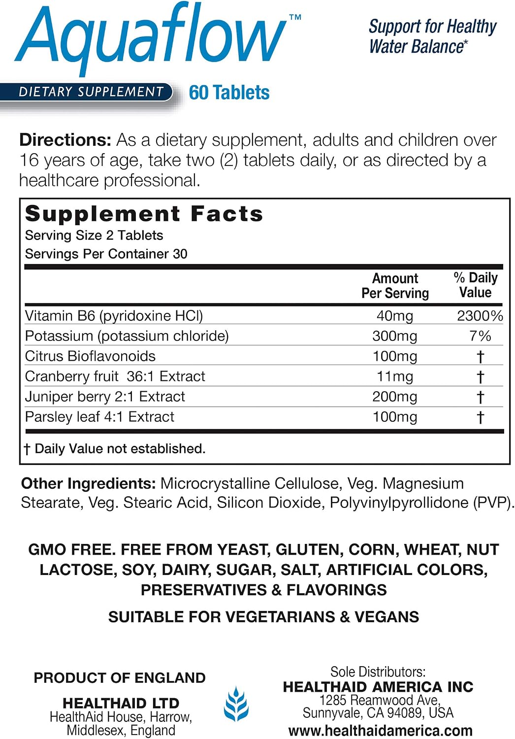 Aquaflow Water Balance Support Tablets – Botanical Blend for Healthy Fluid Balance – 60 Tablets - görsel 3